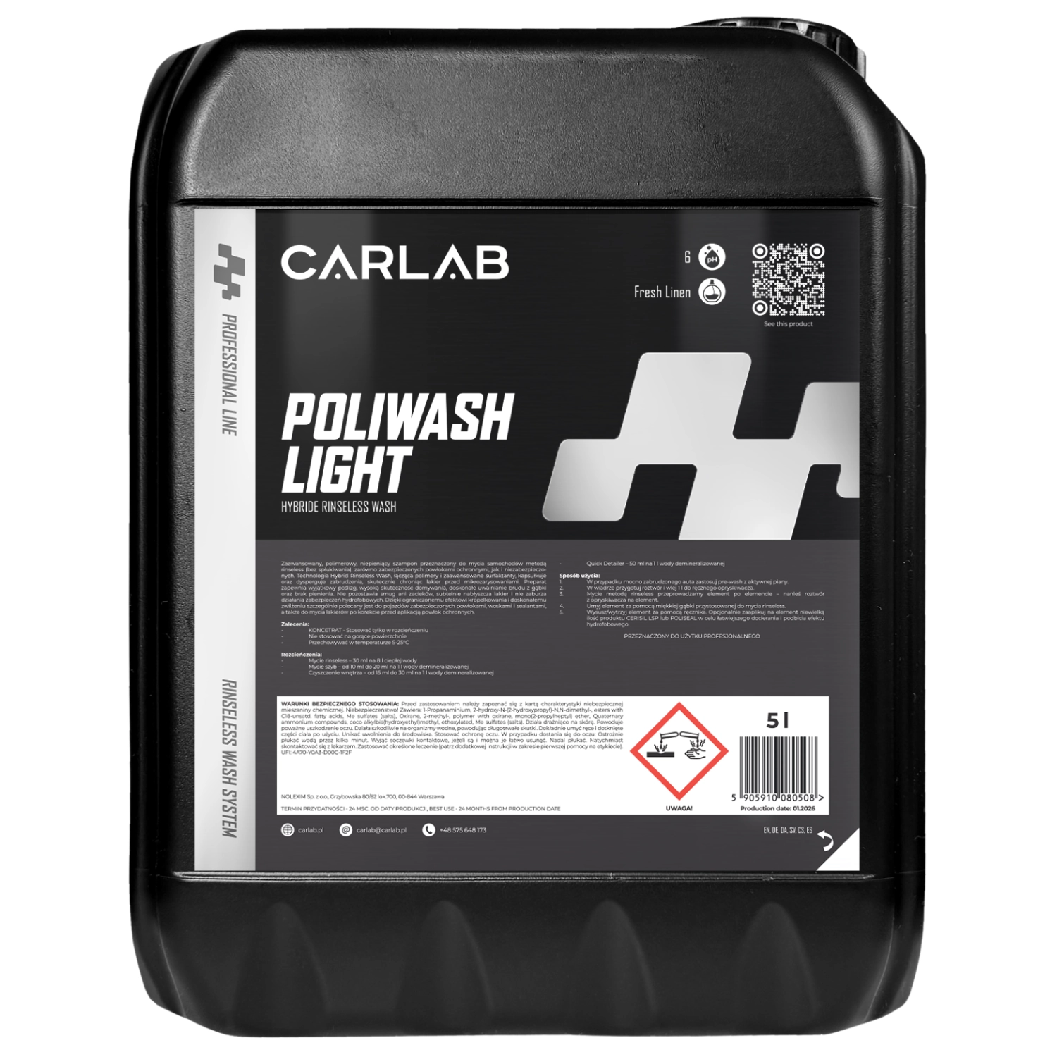 CarLab Rinseless Car Wash Concentrate 5L bottle with Hybrid Wash technology for rinseless washing