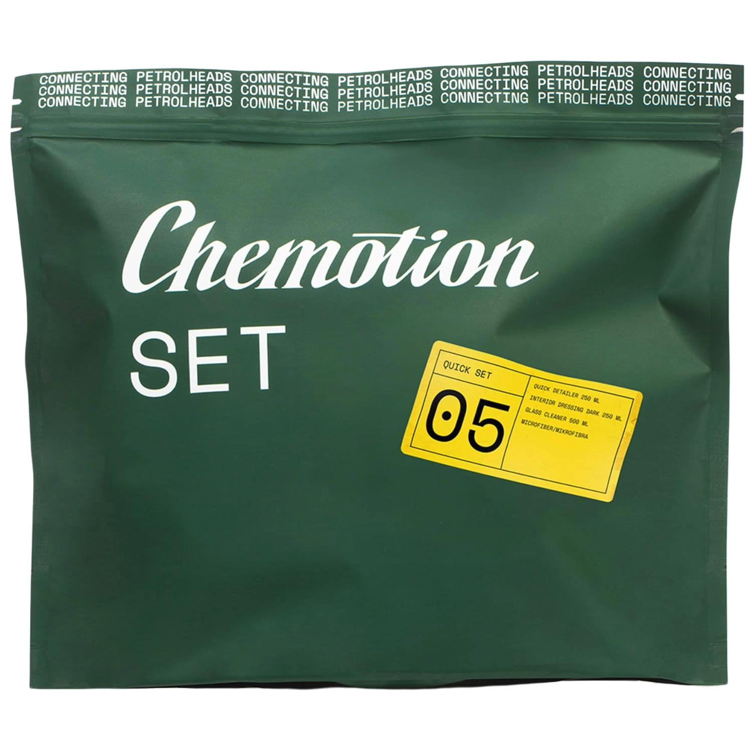 Chemotion NEW Quick SET car care kit 4 parts with Quick Detailer, Interior Dressing Dark, Glass Cleaner and Microfibre cloth