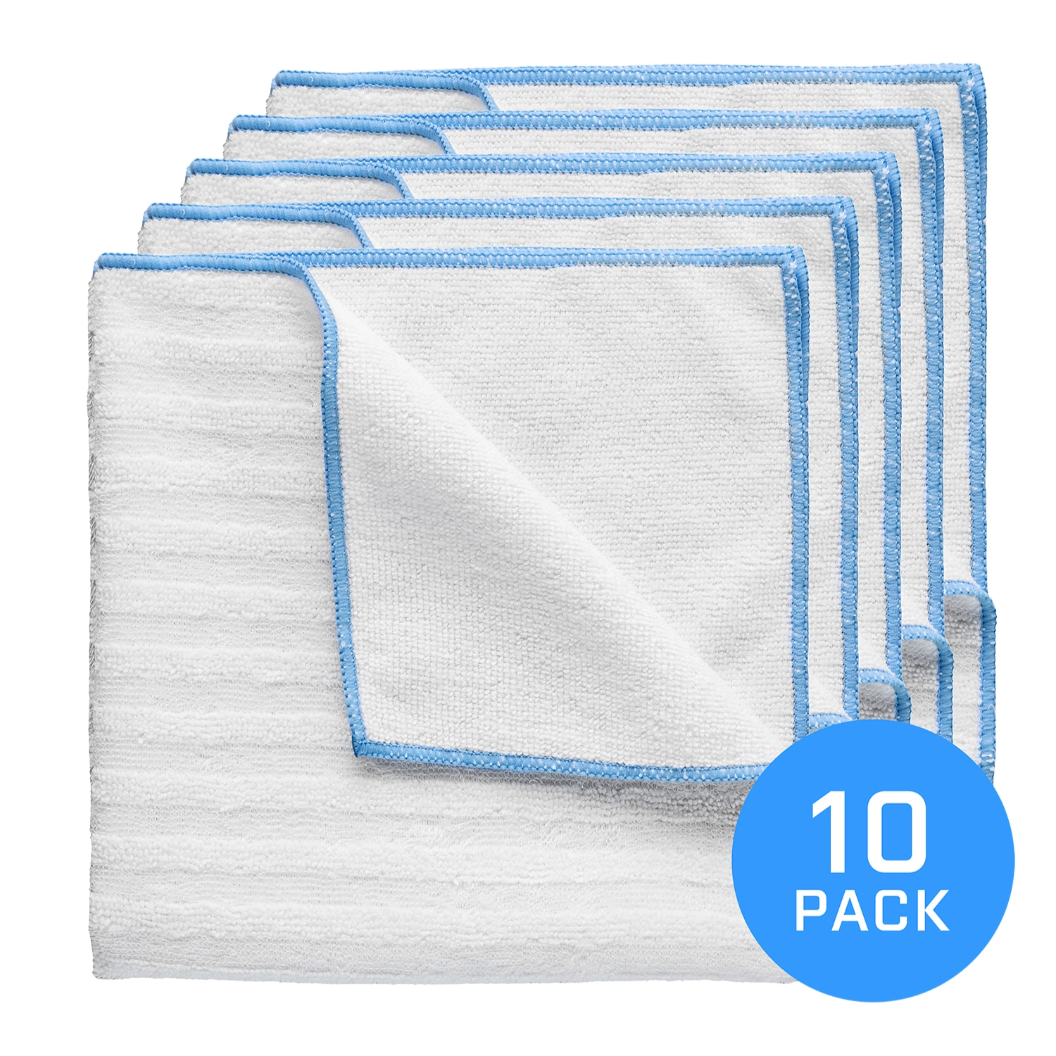White microfibre towel with blue edge, 250 GSM dual-action scrub and dry, 40x40cm, FX PROTECT