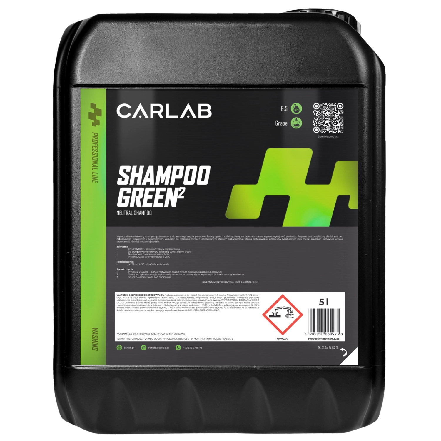 CarLab Concentrated Neutral Car Shampoo 5L container for manual vehicle washing