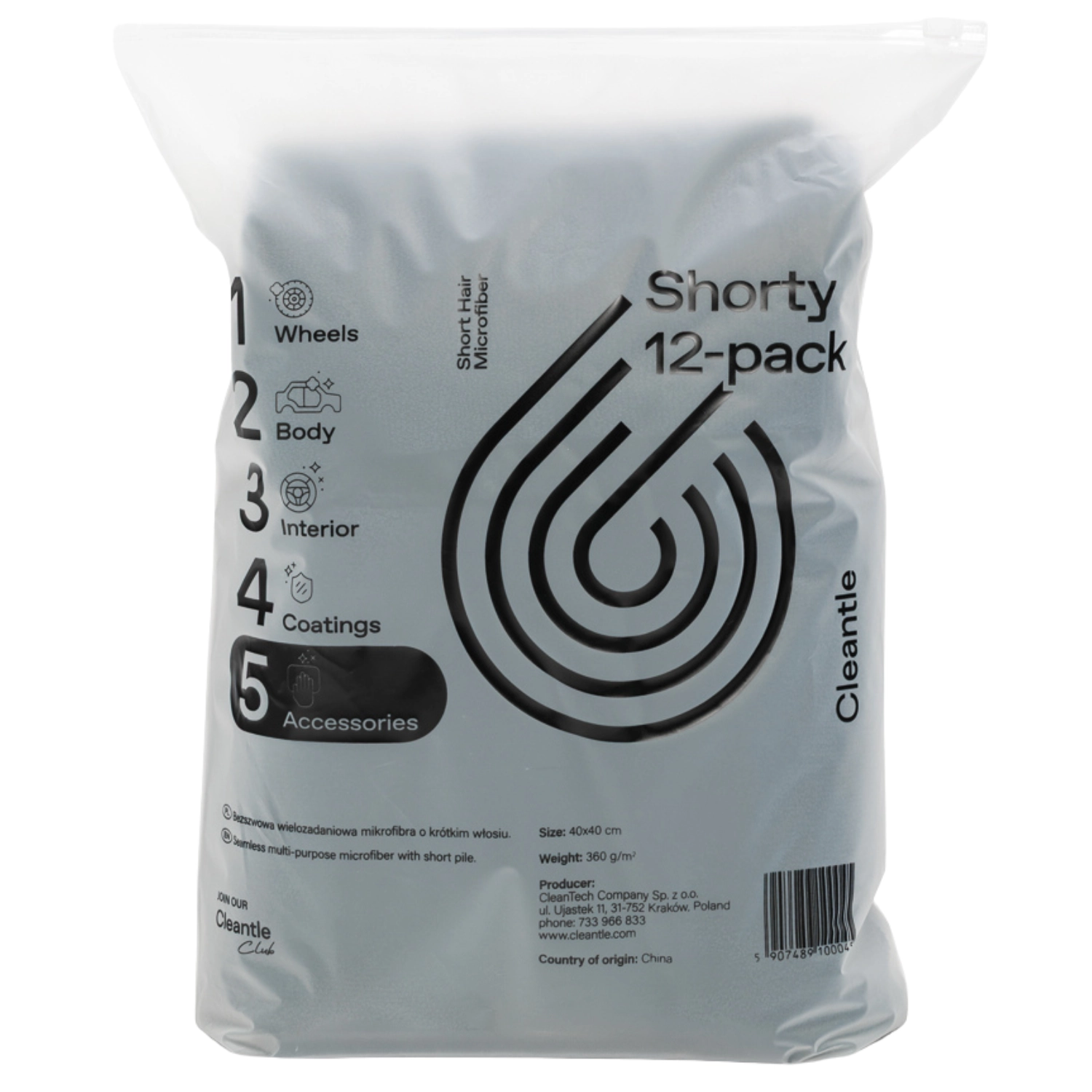 Cleantle Microfibre Shorty 12-pack short pile microfibre cloth 350gsm 40x40cm for detailing