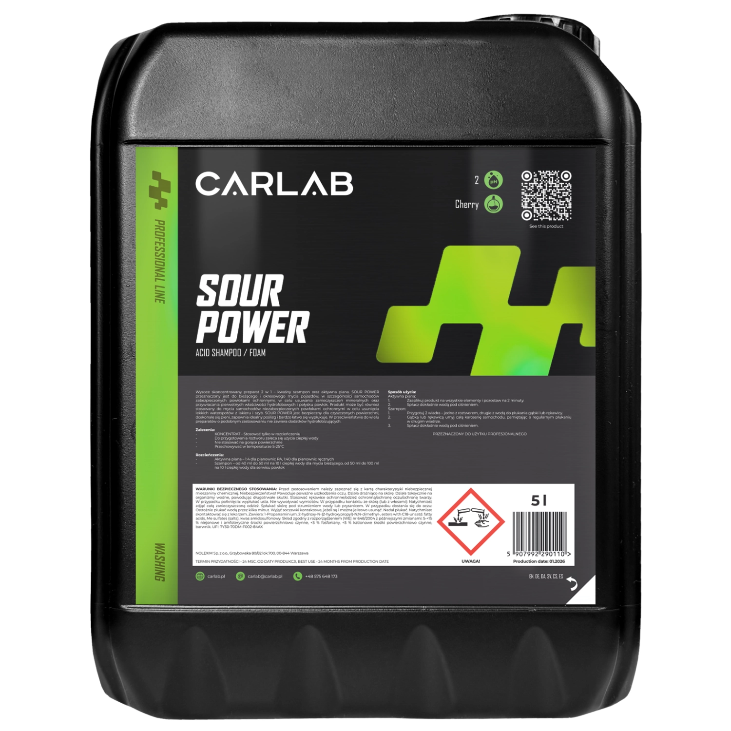 CarLab Sour Power acidic active foam shampoo concentrate 5L container for Coating maintenance