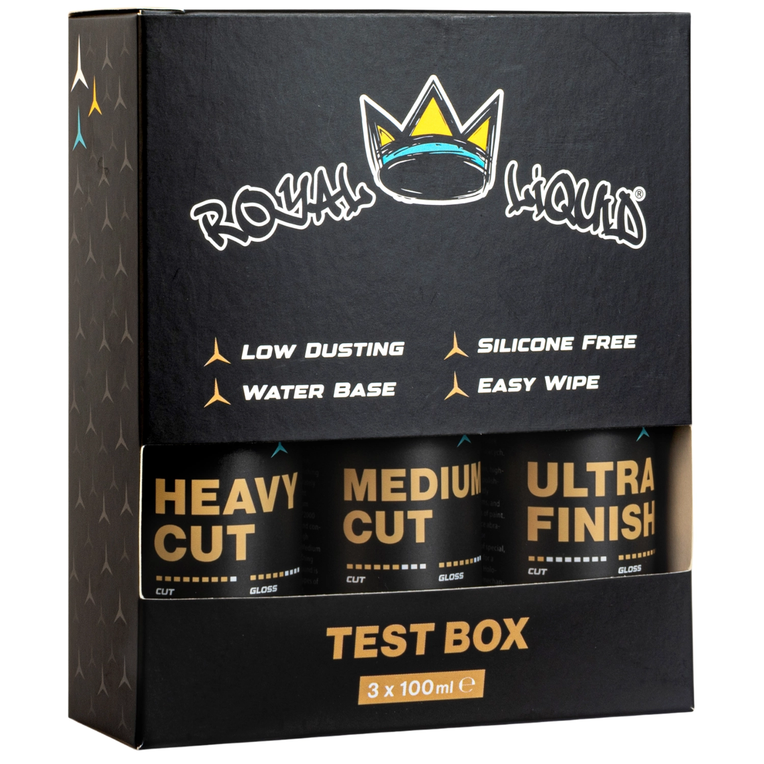 Royal Pads Compound Test Box 3x100ml with Heavy Cut, Medium Cut and Ultra Finish bottles