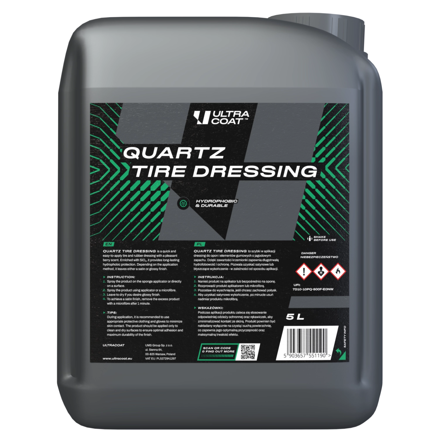 Ultracoat Tyre Dressing Silicone 5L water-repellent formula for professional tyre treatment