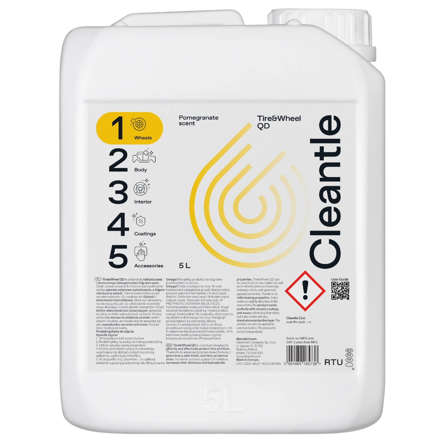 Cleantle Tyre & Wheel Quick Detailer 5L container for tyre and wheel shine and protection