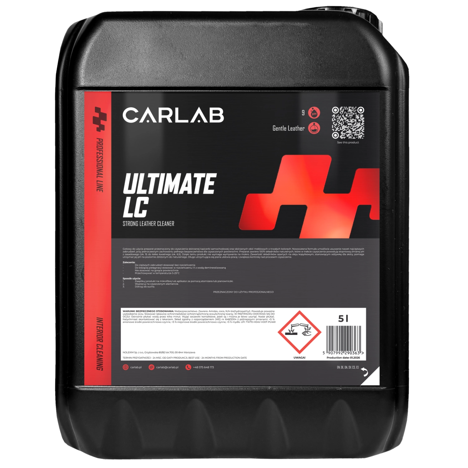 CarLab Leather Cleaner Strong 5L ready-to-use for vehicle upholstery and furniture