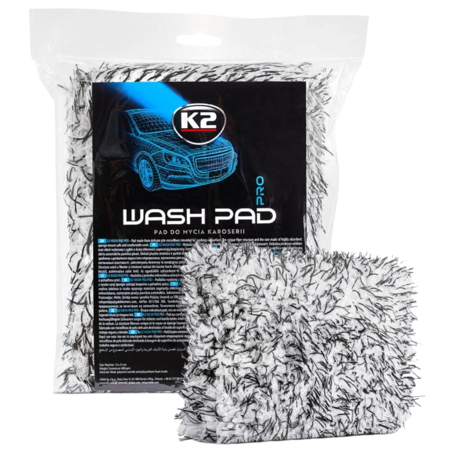 K2 Microfibre Wash Pad 600 GSM 12x21 cm with ergonomic hand grip for gentle car washing