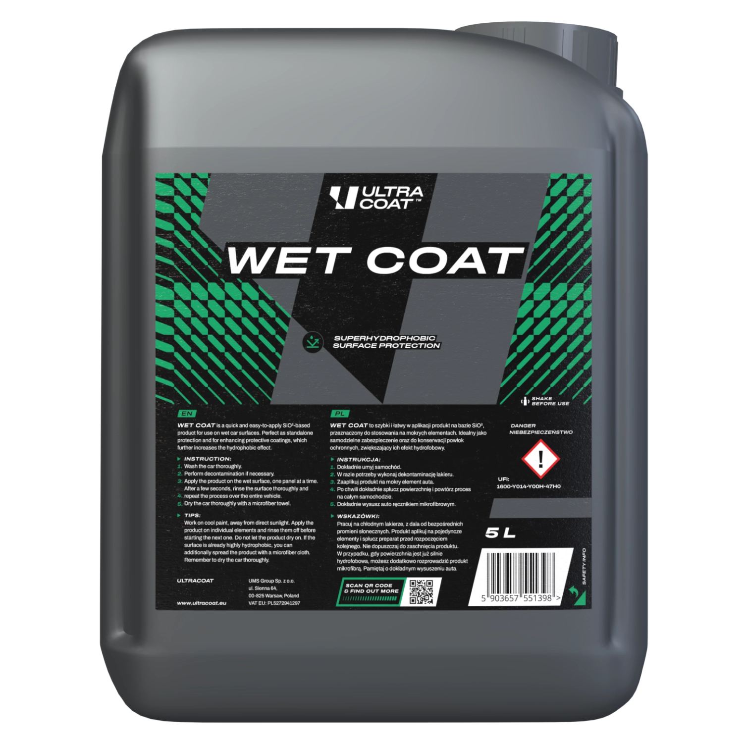 Ultracoat Wet Coat SiO2 Coating 5L för vått lackskydd med hydrofob effekt