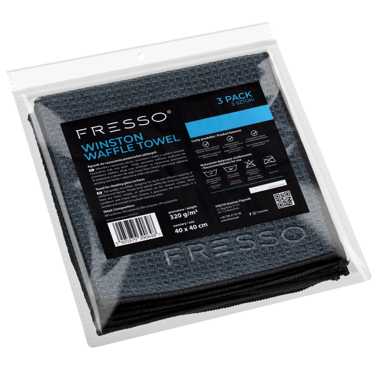Fresso Microfiber Waffle Towel 3-pack för bilrutor och speglar, vaffelmönstrad mikrofiberduk