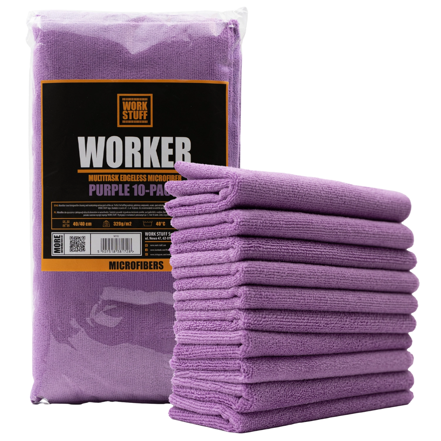 WORK STUFF Microfibre Cloth 40x40 cm 320 gsm with seamless edges for detailing and paint care