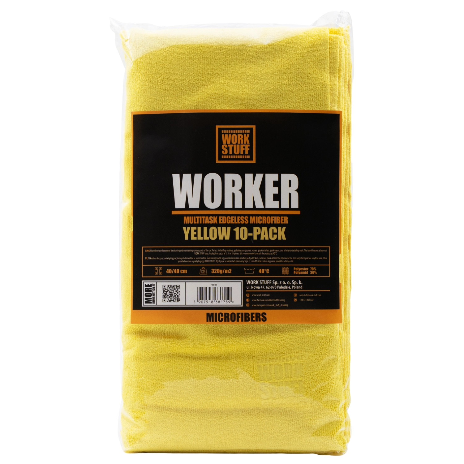 Yellow WORK STUFF Seamless Microfibre Cloth 40x40 cm for scratch-free drying and polishing