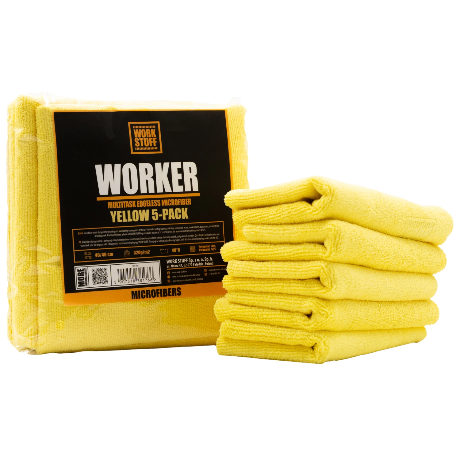 WORK STUFF Seamless Microfibre Cloth 40x40 cm 5-pack for detailing and paint care