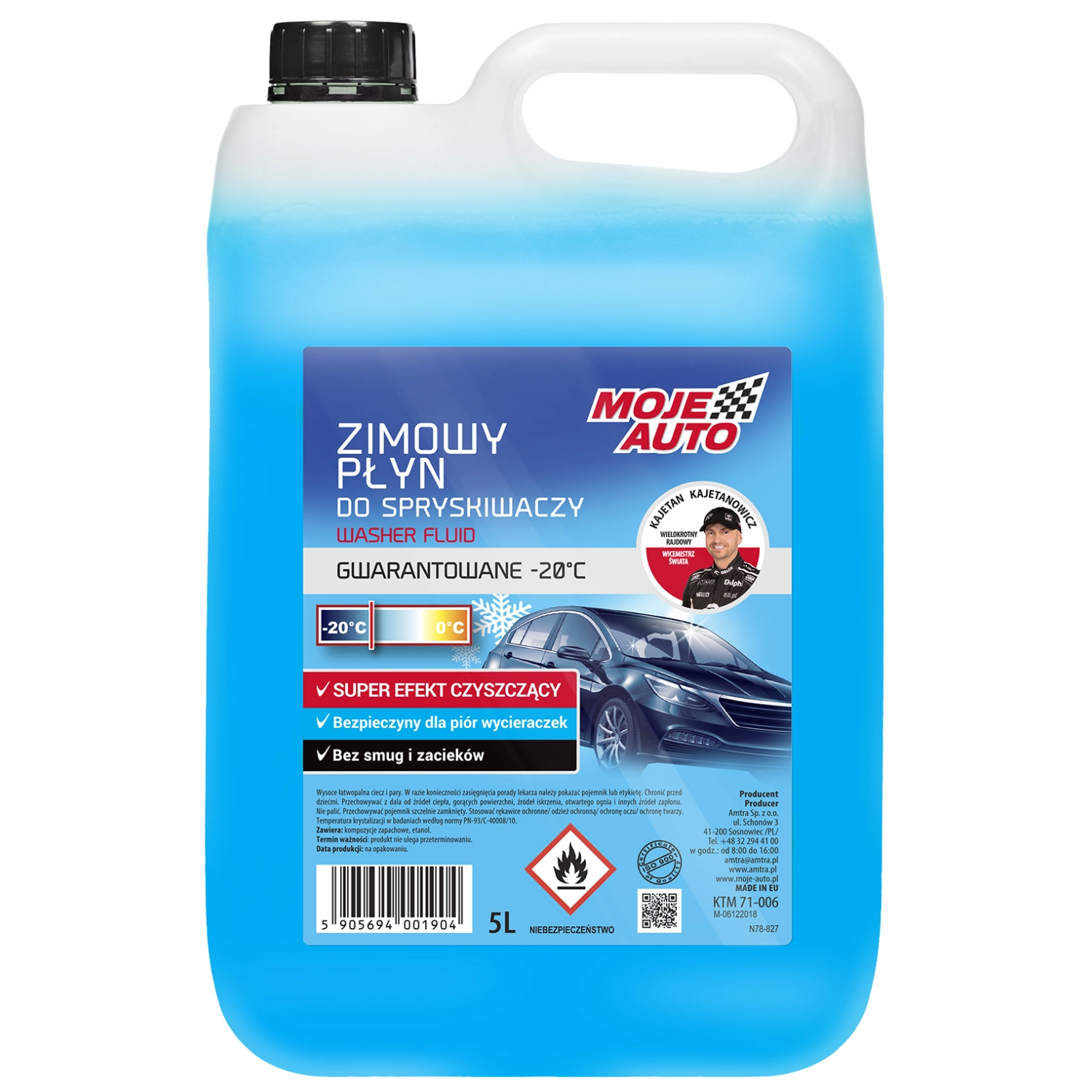 Amtra Winter Screen Wash 5L container with ethanol-based frost protection to -20°C