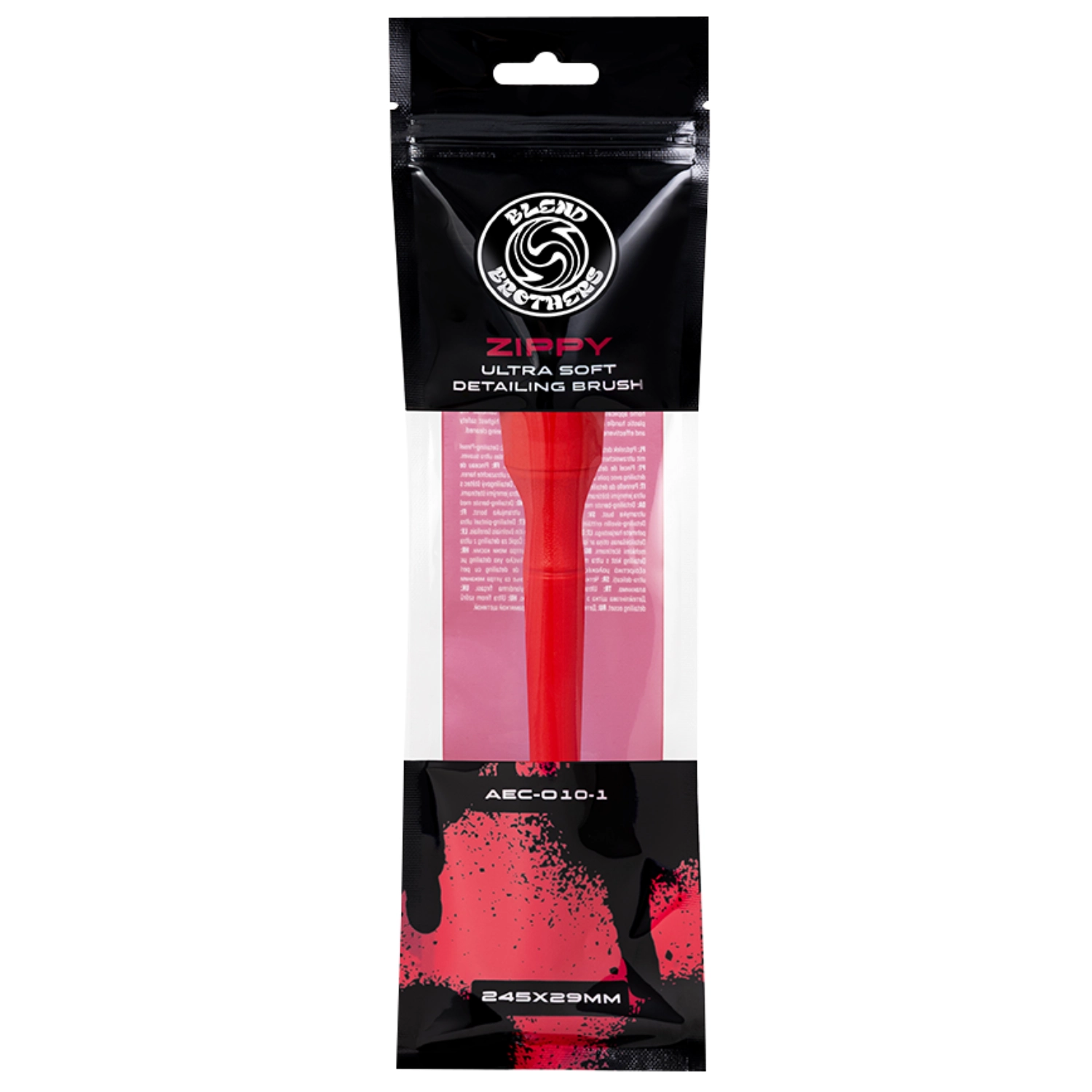 Red Blend Brothers Detail Brush ZIPPY with ultra-soft bristles, 245x29mm, ergonomic handle