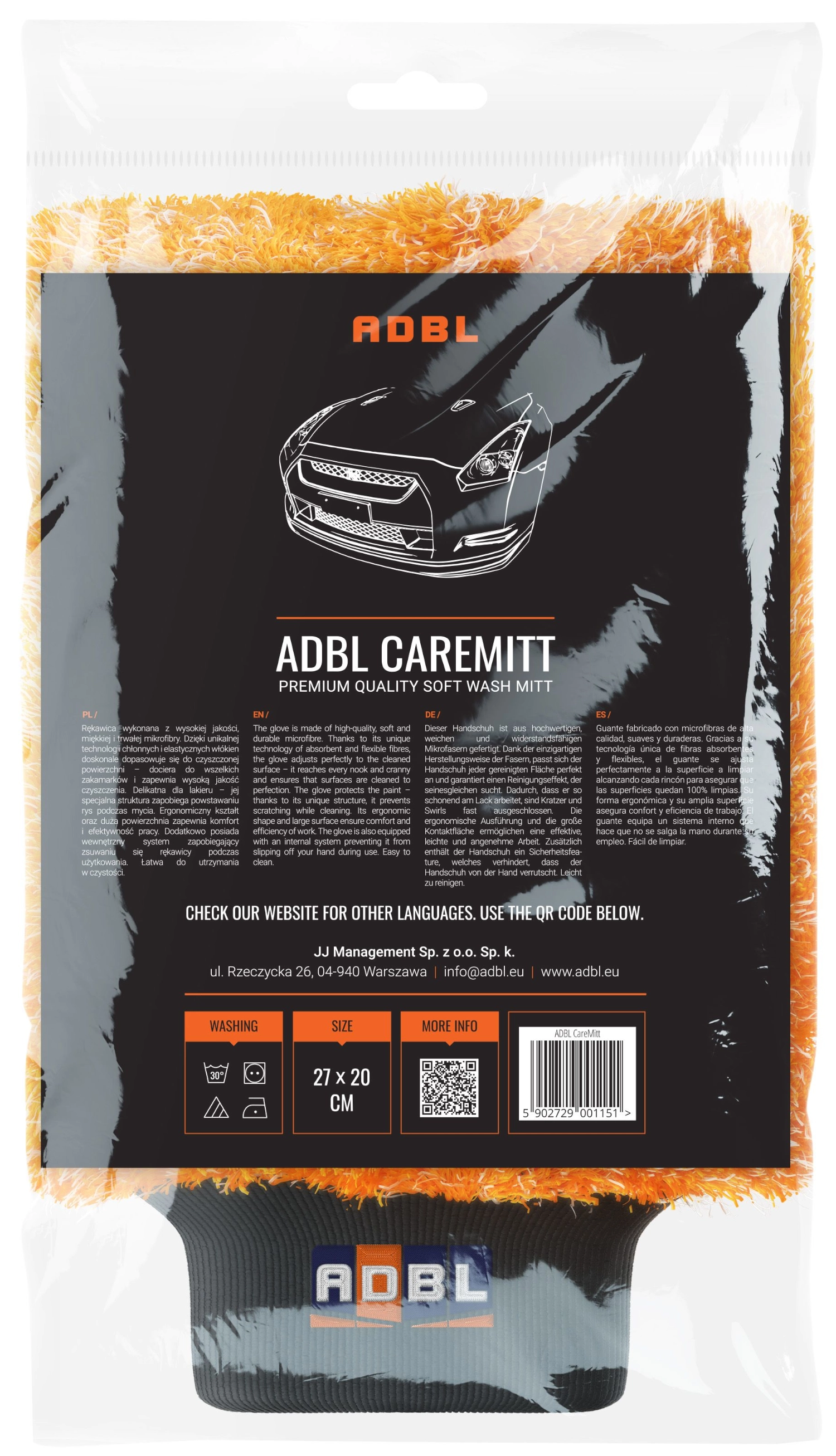 ADBL 2 Microfibre Car Wash Mitt 27x20cm scratch-resistant mitt with elastic fibres for gentle car washing