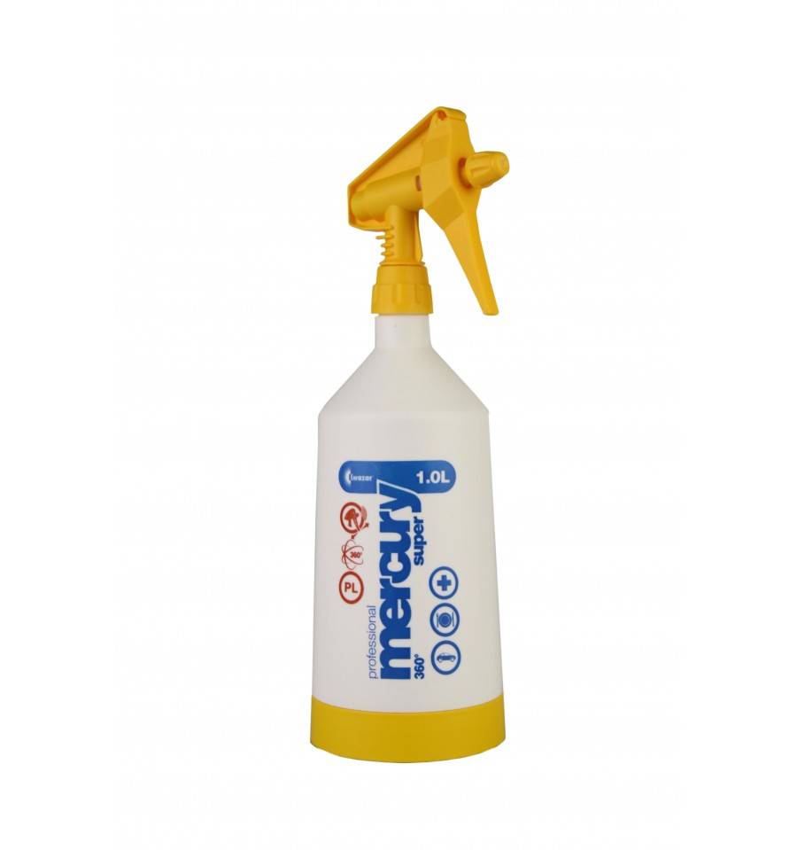 Yellow Kwazar Double Action Spray Bottle 1L with adjustable nozzle for professional Detailing and car care