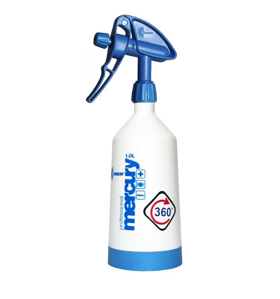 Blue Kwazar Merkury Super 360° PRO+ 1 litre spray bottle with dual-action pump