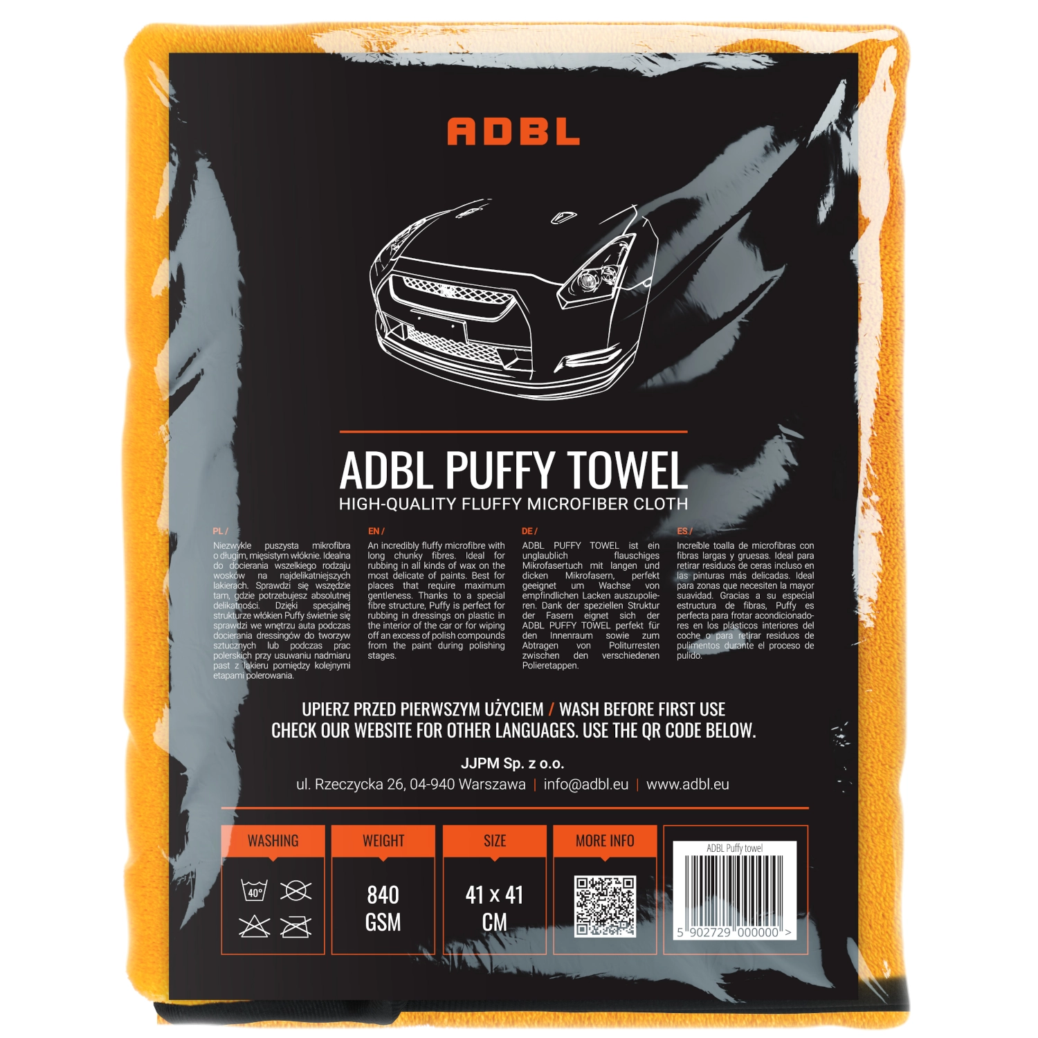 ADBL Microfiber Handduk 41x41cm 840gsm för professionell torkning och ytbehandling av fordon