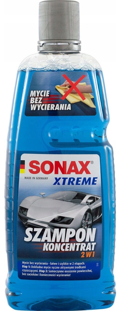 Sonax Car Wash Shampoo Concentrate 2-in-1 1000ml bottle for streak-free cleaning and quick-drying of vehicles