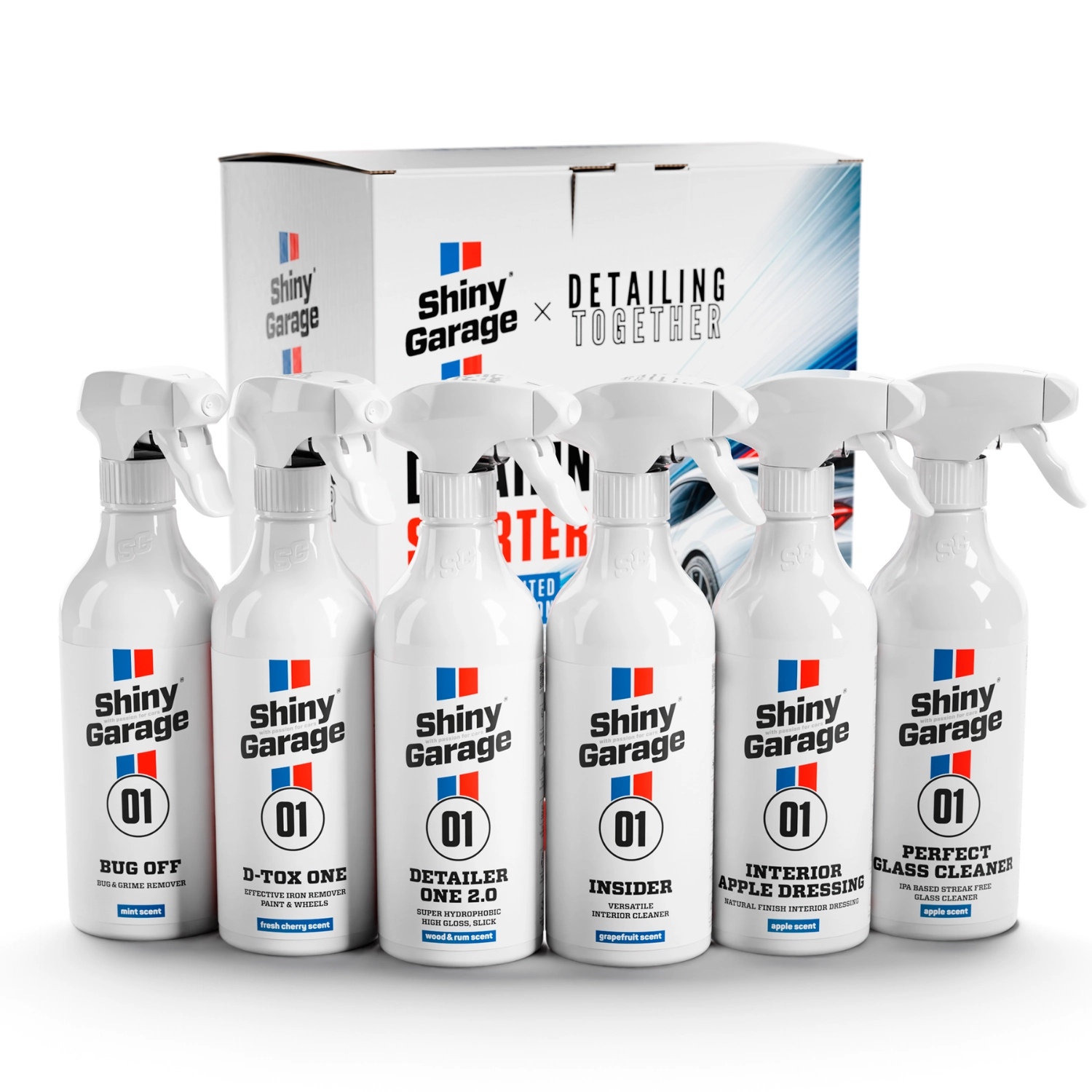 Detailing Starter Kit by Shiny Garage featuring six 500ml car care products in a limited-edition gift box