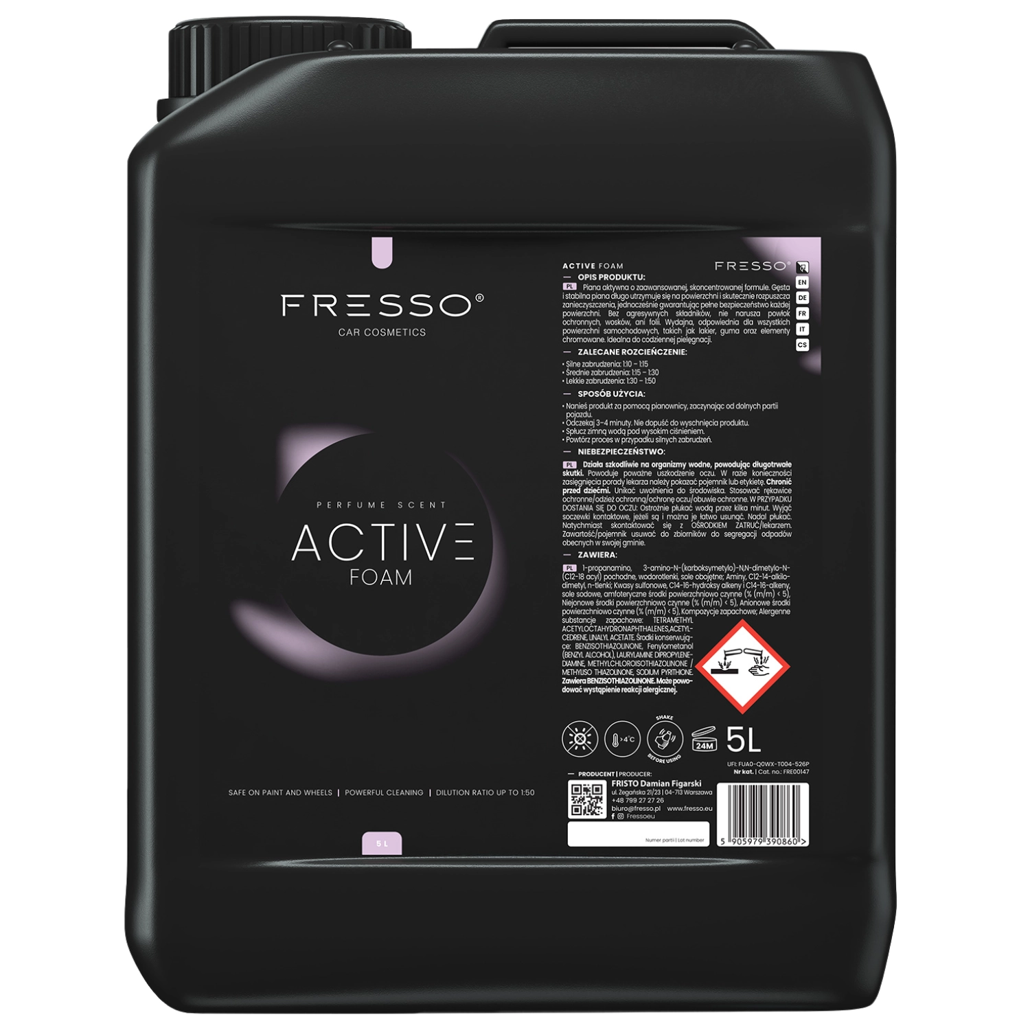 Fresso Active Foam pre-wash concentrate 5L container for professional car detailing
