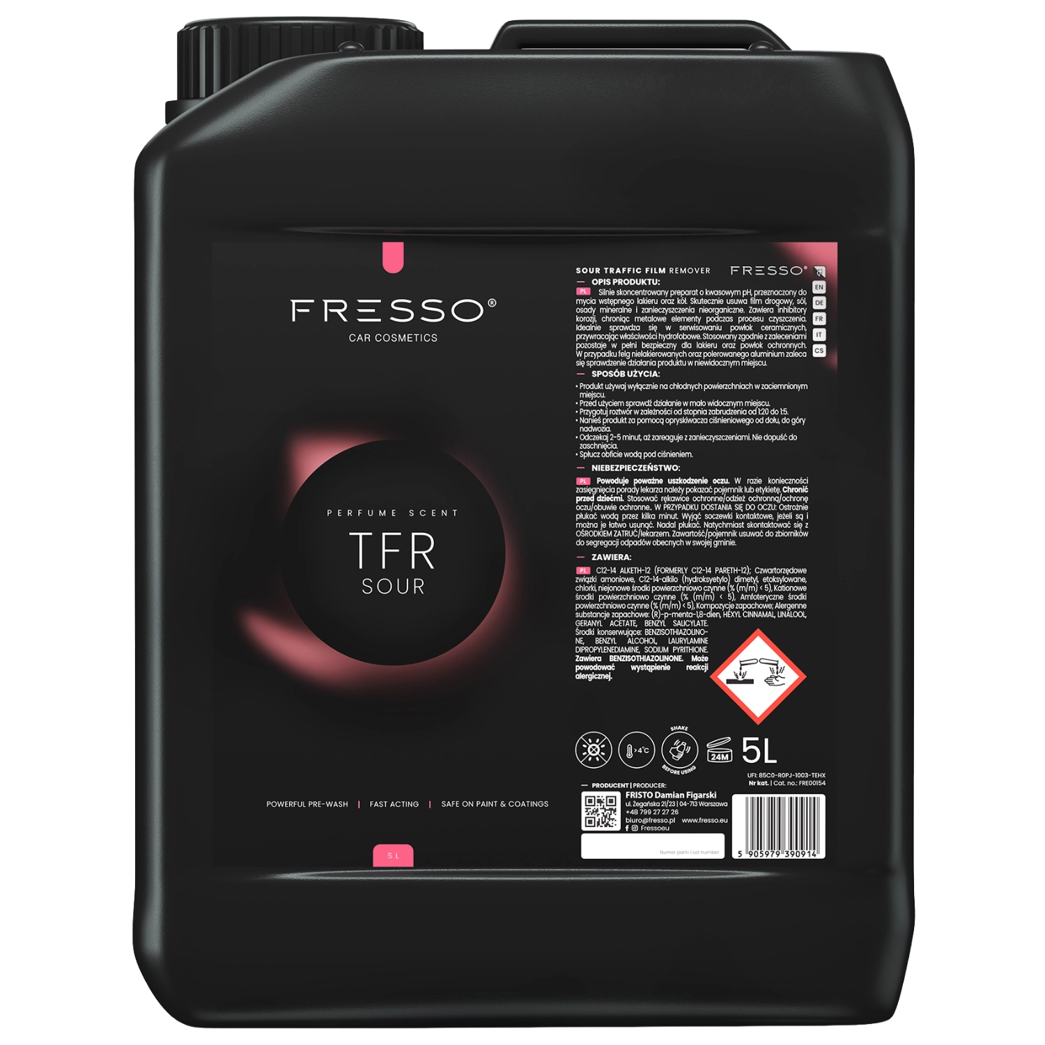 Fresso TFR Sour förtvättsmedel 5L flaska med surt pH för förtvätt och Ceramic Coating-underhåll