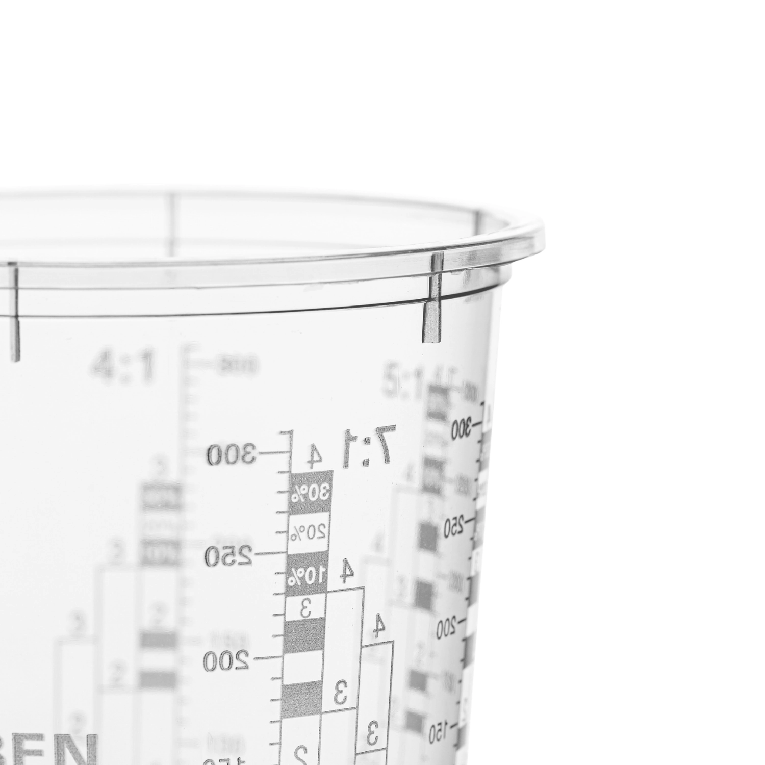 Antistatic BenBow paint mixing cup 385ml in PP plastic with printed mixing scale for car paint