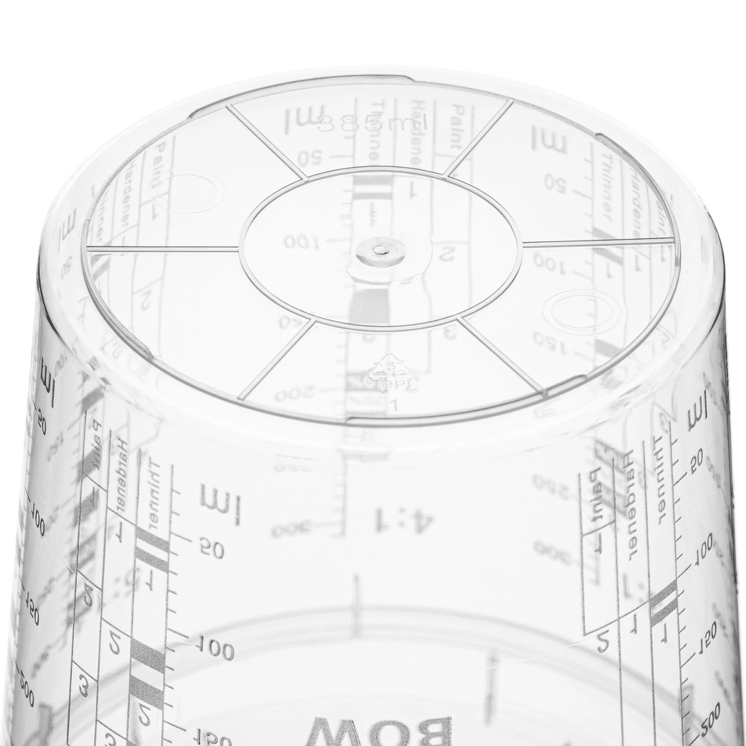 Antistatic BenBow paint mixing cup 385ml in PP plastic with printed mixing scale for car paint