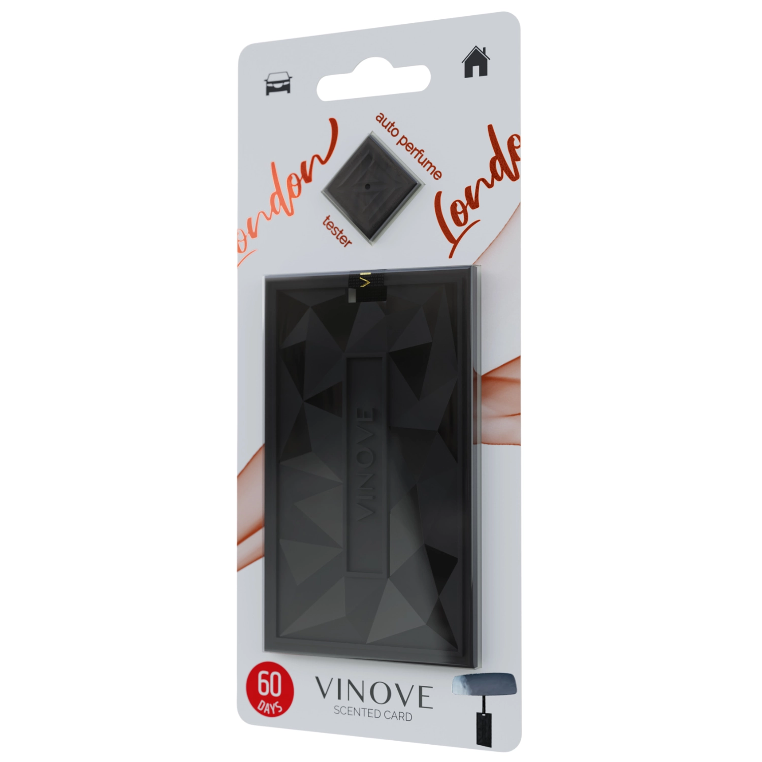 Vinove Car Air Freshener Card London Riverwood for vehicle interiors, providing a long-lasting fragrance for up to 90 days