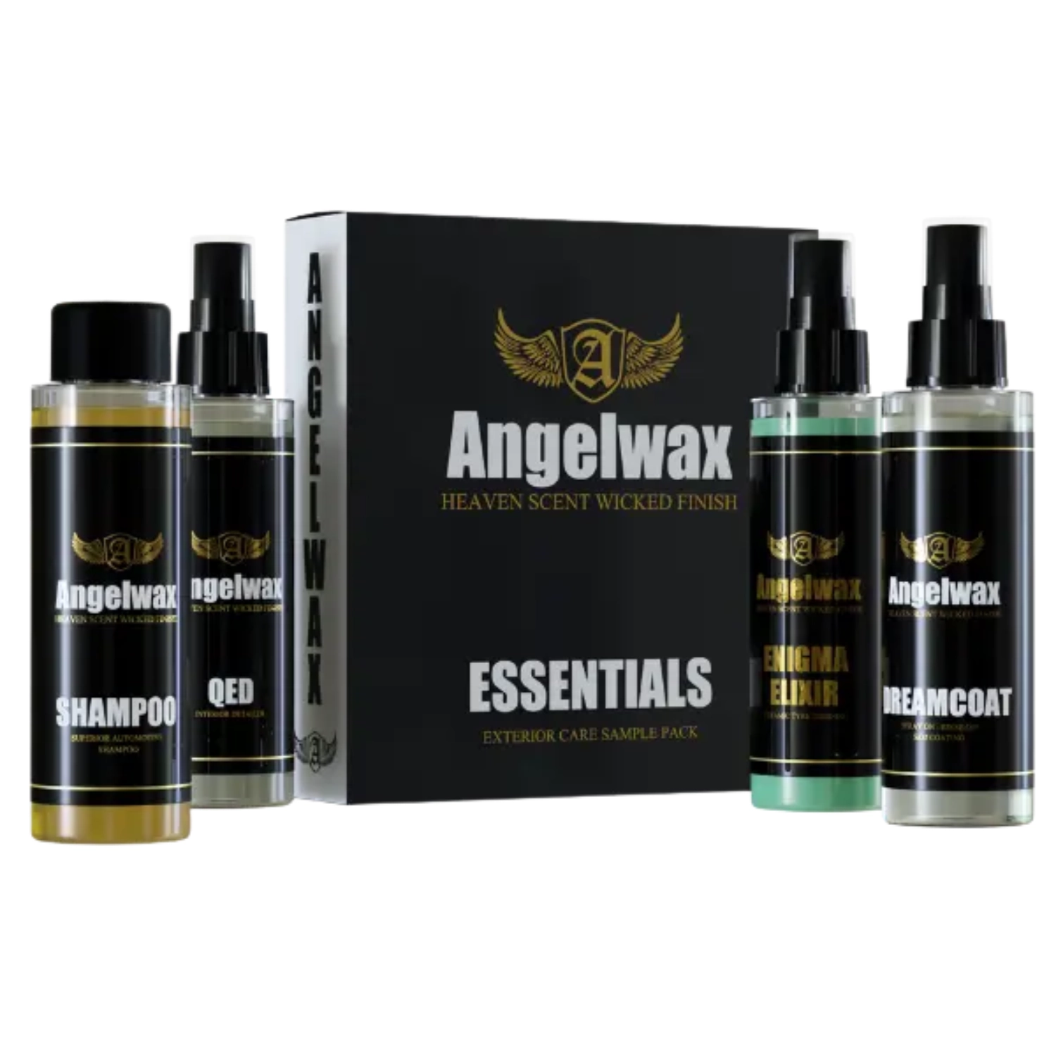 Angelwax Essential Kit Exterior med fyra 100ml flaskor för tvätt, skydd och finish