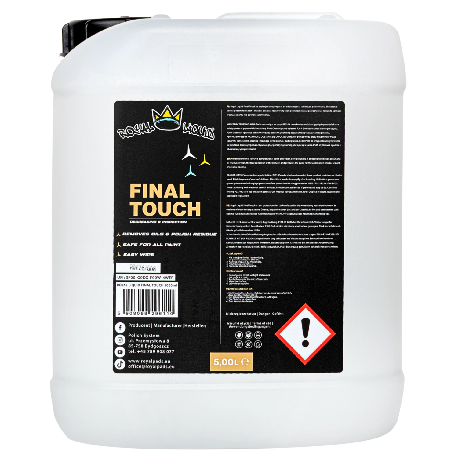 Royal Pads Degreaser 5 litres for cleaning car paint after polishing