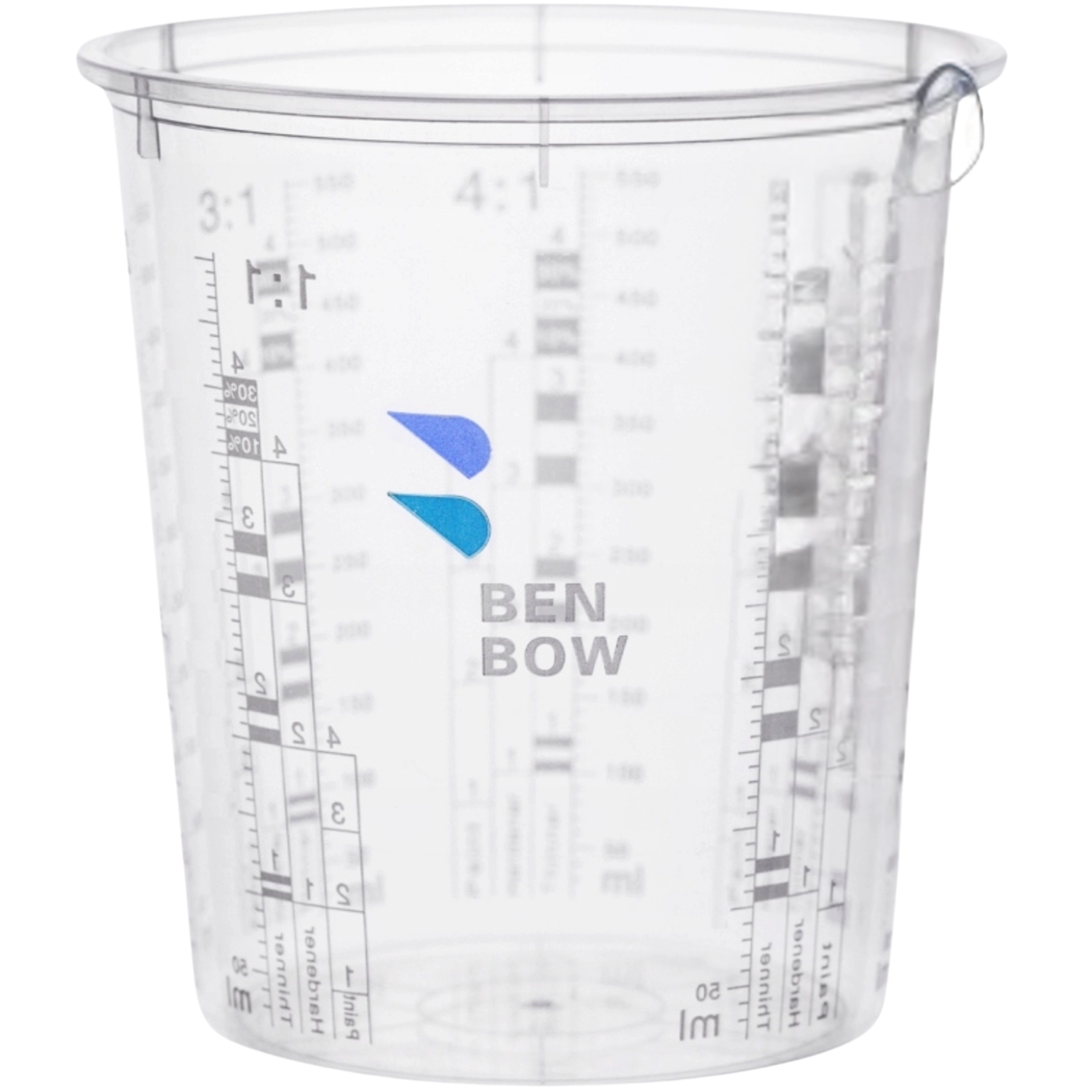 Antistatic BenBow paint mixing cup 385ml in PP plastic with printed mixing scale for car paint