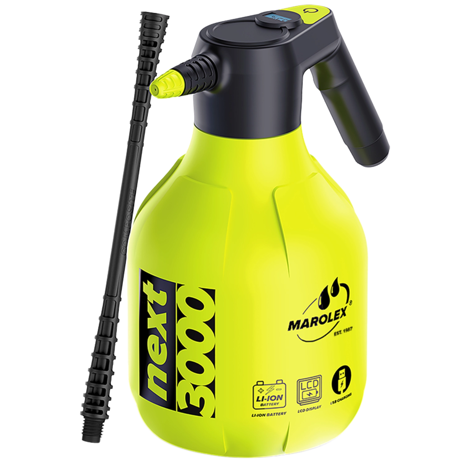 Marolex Next 3000 batteridriven trycksprutare 3 liter med 30 cm kompositlans för trädgårdsskötsel