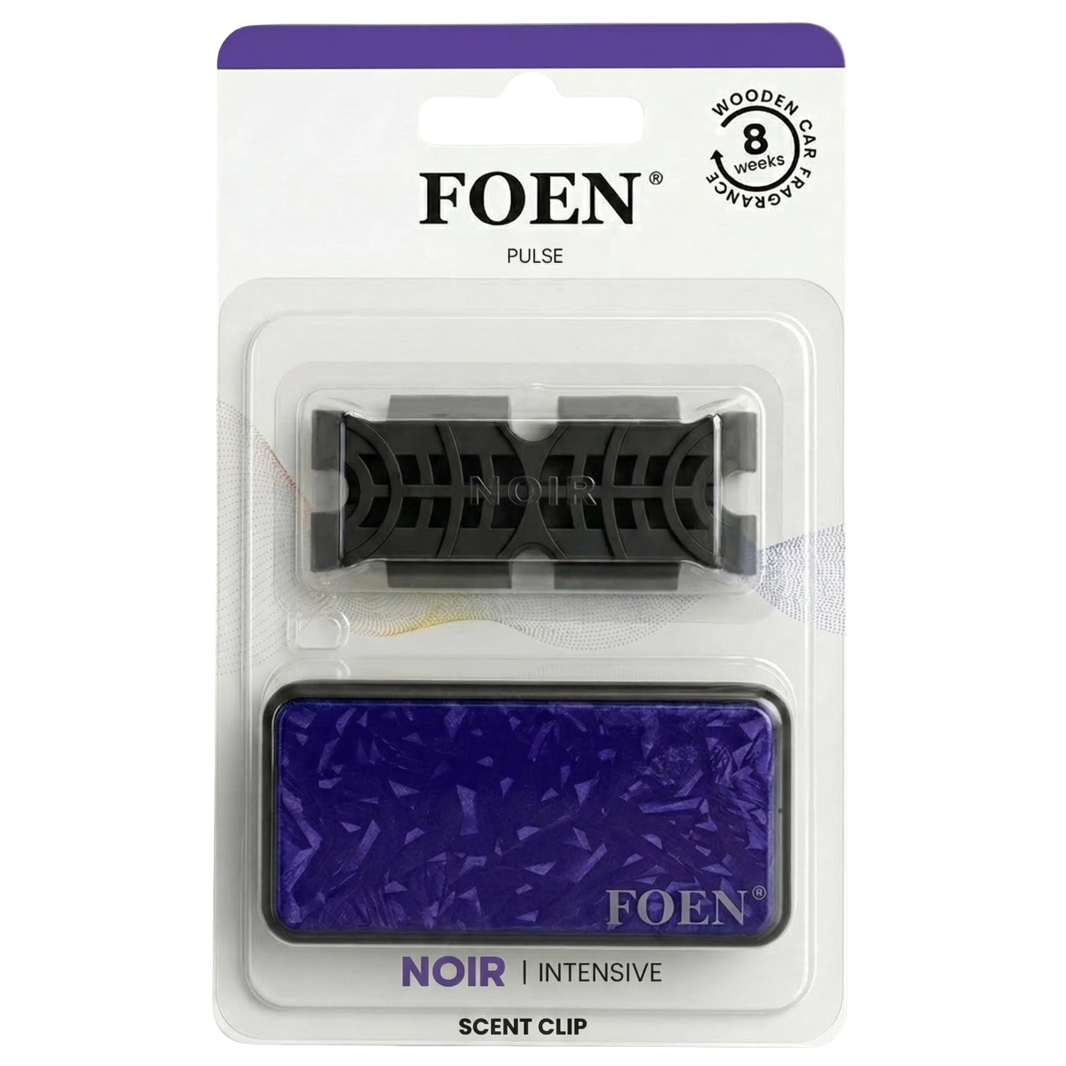 Foen Pulse Noir car air freshener with coffee and white flowers scent for mounting in the car's air vent