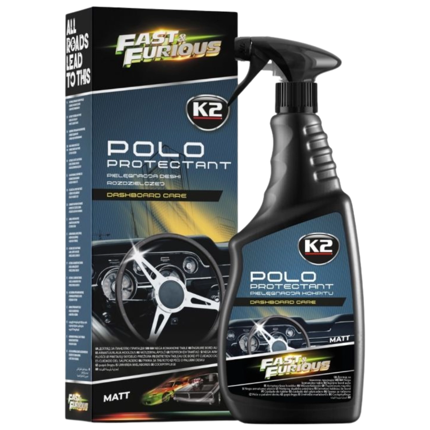 Matt instrumentbrädsvård K2 Polo Protectant 750ml flaska för plastdetaljer i bilinteriör