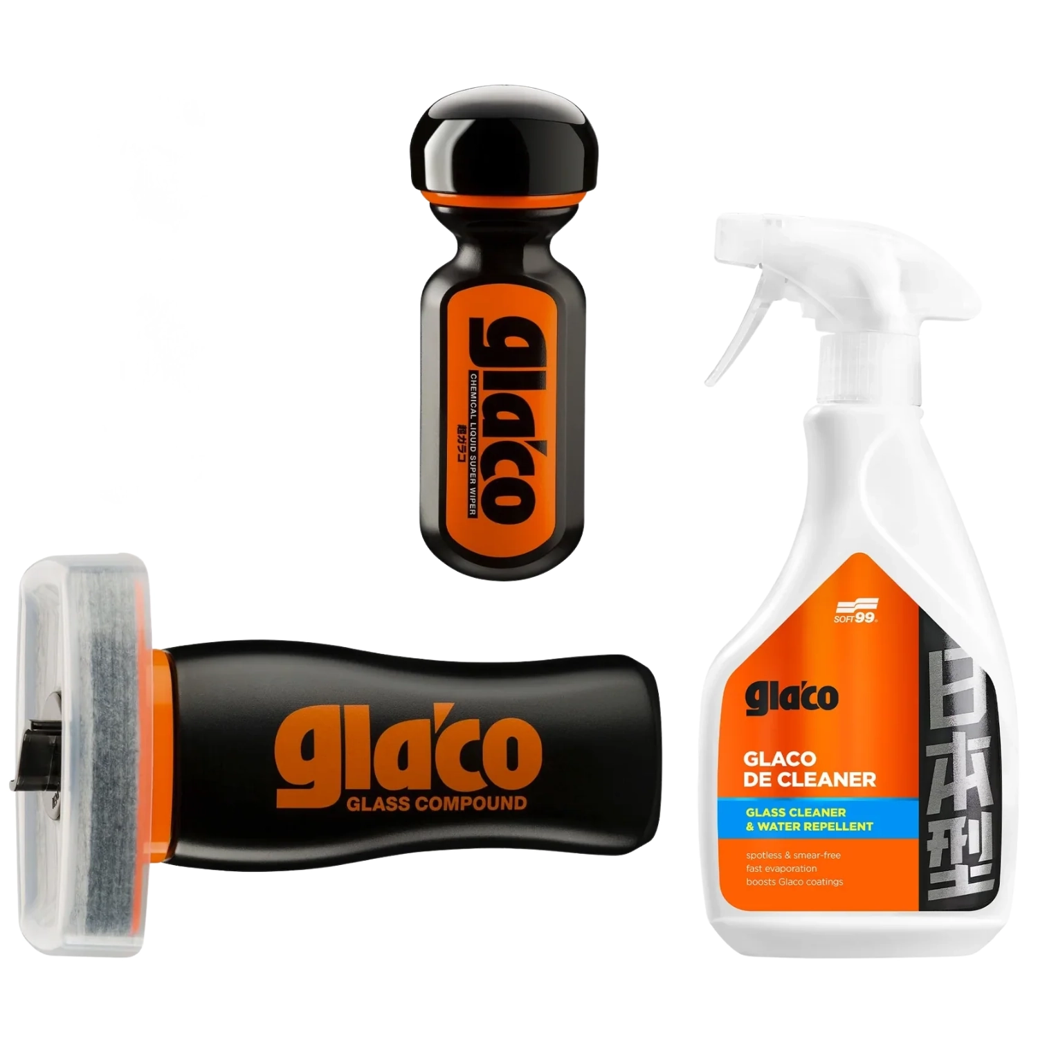 SOFT99 Anti-Rain Glass Care Set 3-Part with Glaco Glass Compound, Ultra Glaco and Glaco De Cleaner for car glass
