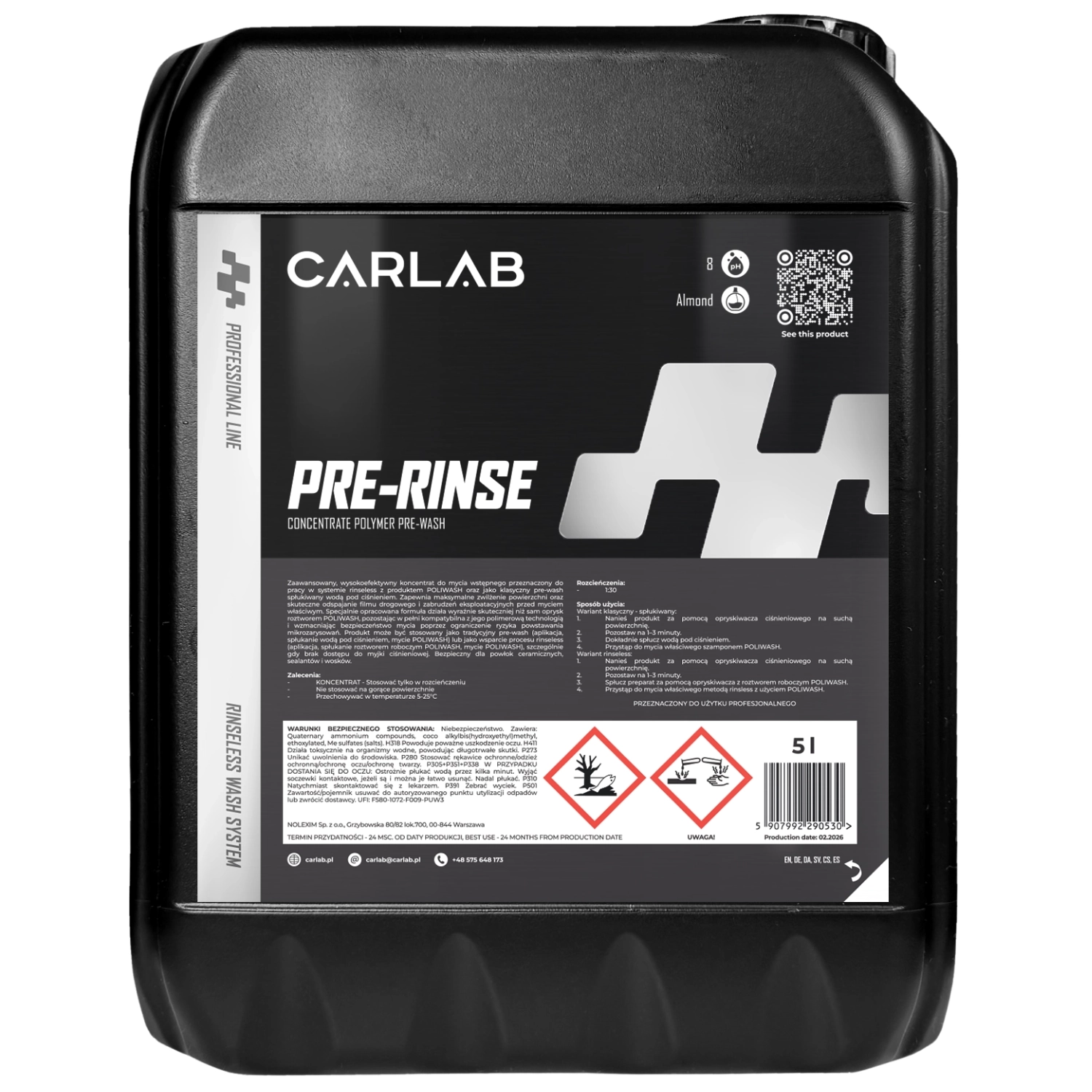 CarLab PRO Pre-Rinse Pre-Wash Concentrate 5L for professional car care and rinseless washing method