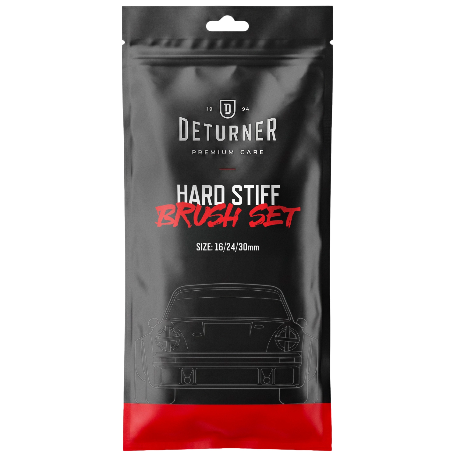 Deturner Detailing Brush Set with three hard-bristle brushes in sizes 16, 24 and 30 mm for wheels and engine bays