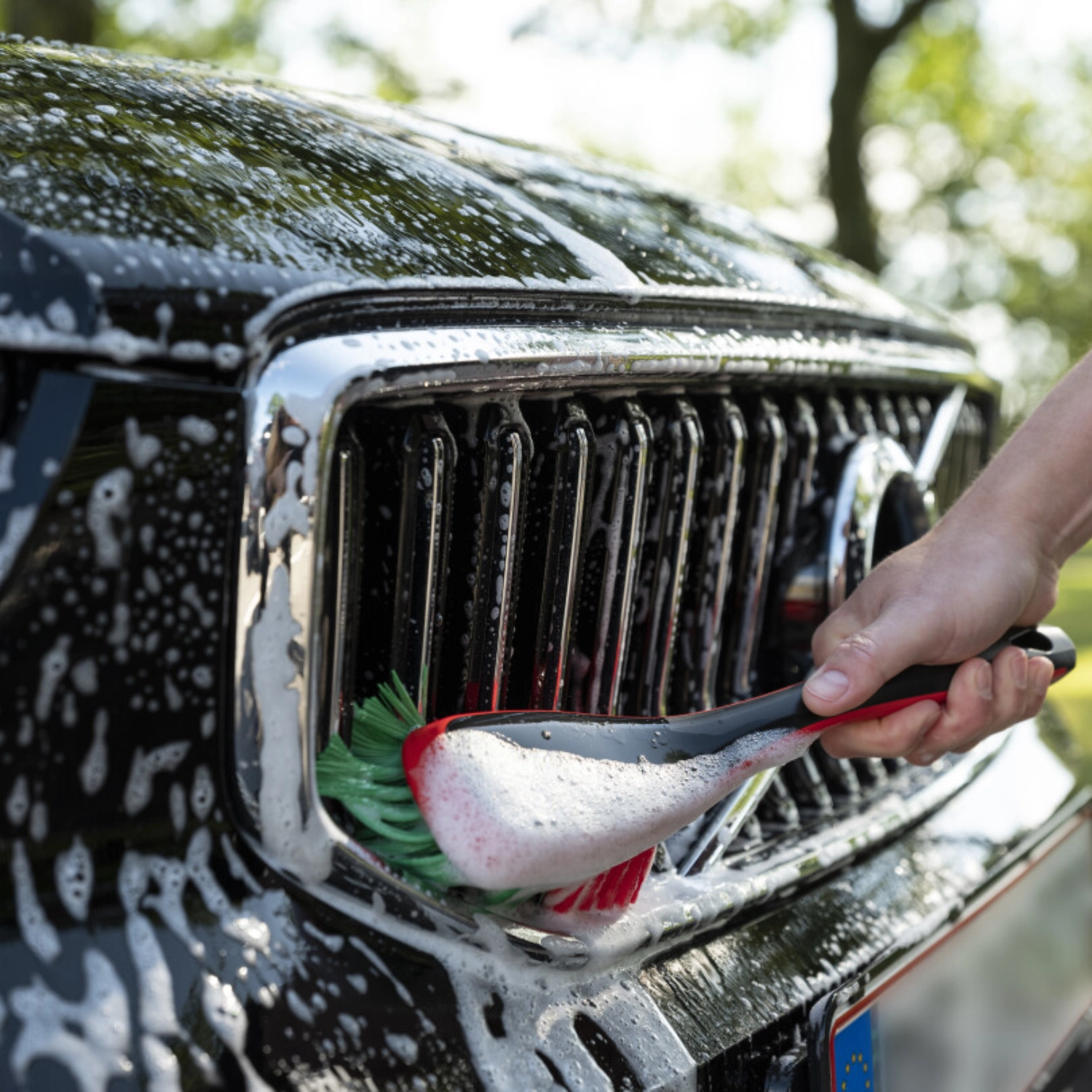 Vikan MultiPurpose Hand Brush with soft bristles and ergonomic rubber grip for gentle car care and Detailing