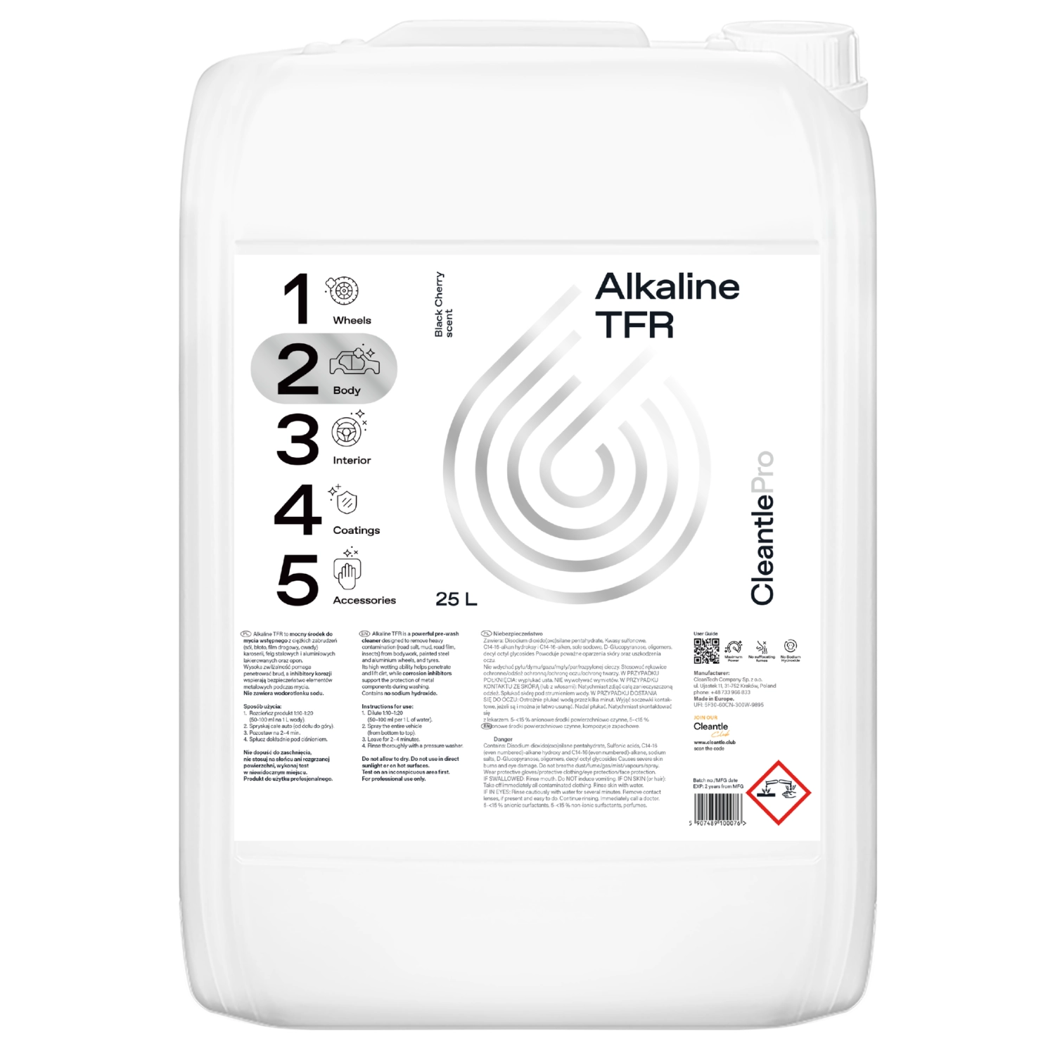 Cleantle Alkaline TFR Pre-Wash Concentrate 25L container for professional vehicle washing