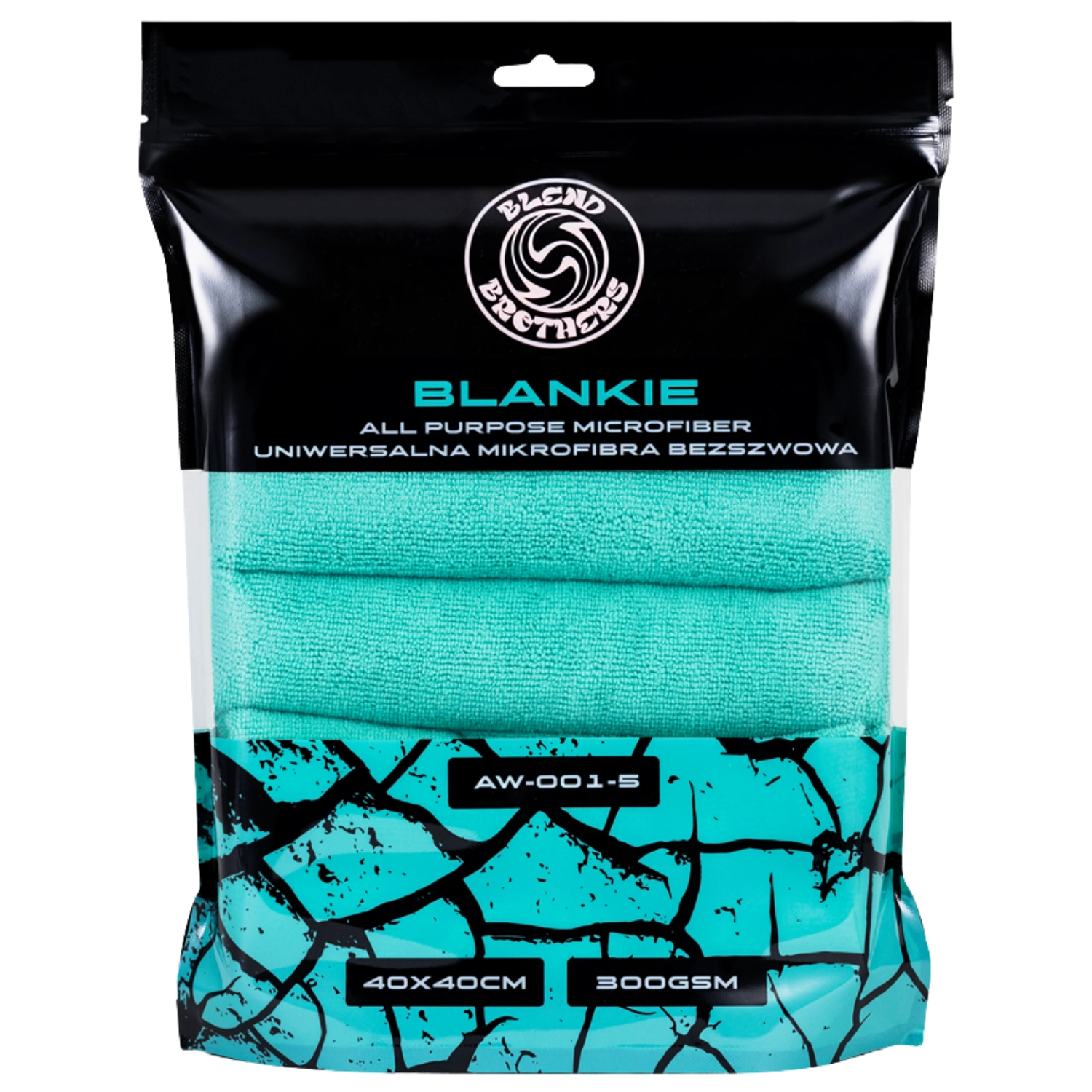 Turquoise Blend Brothers microfibre towel 5-pack with laser-cut edges for gentle interior cleaning