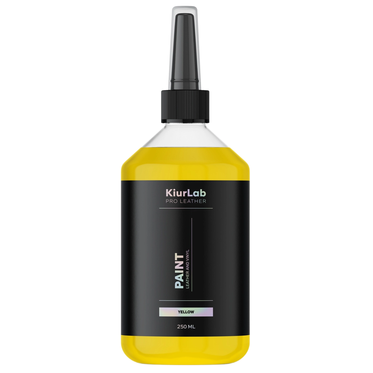 Gul KiurLab Läder- och Vinylfärg 250ml för professionell renovering av bilklädsel