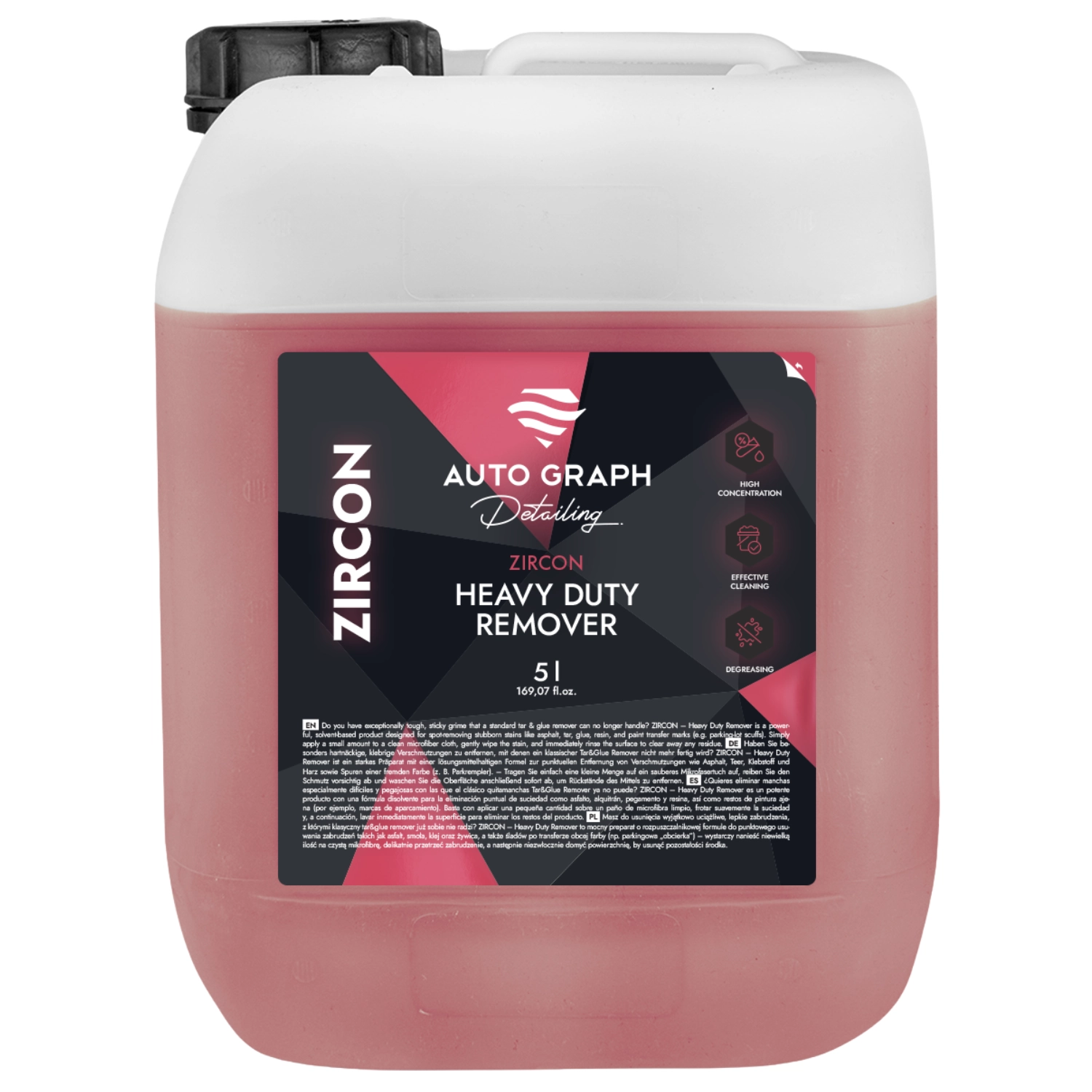 Auto Graph Heavy Duty Remover 5L container for removing asphalt, adhesive and paint transfer