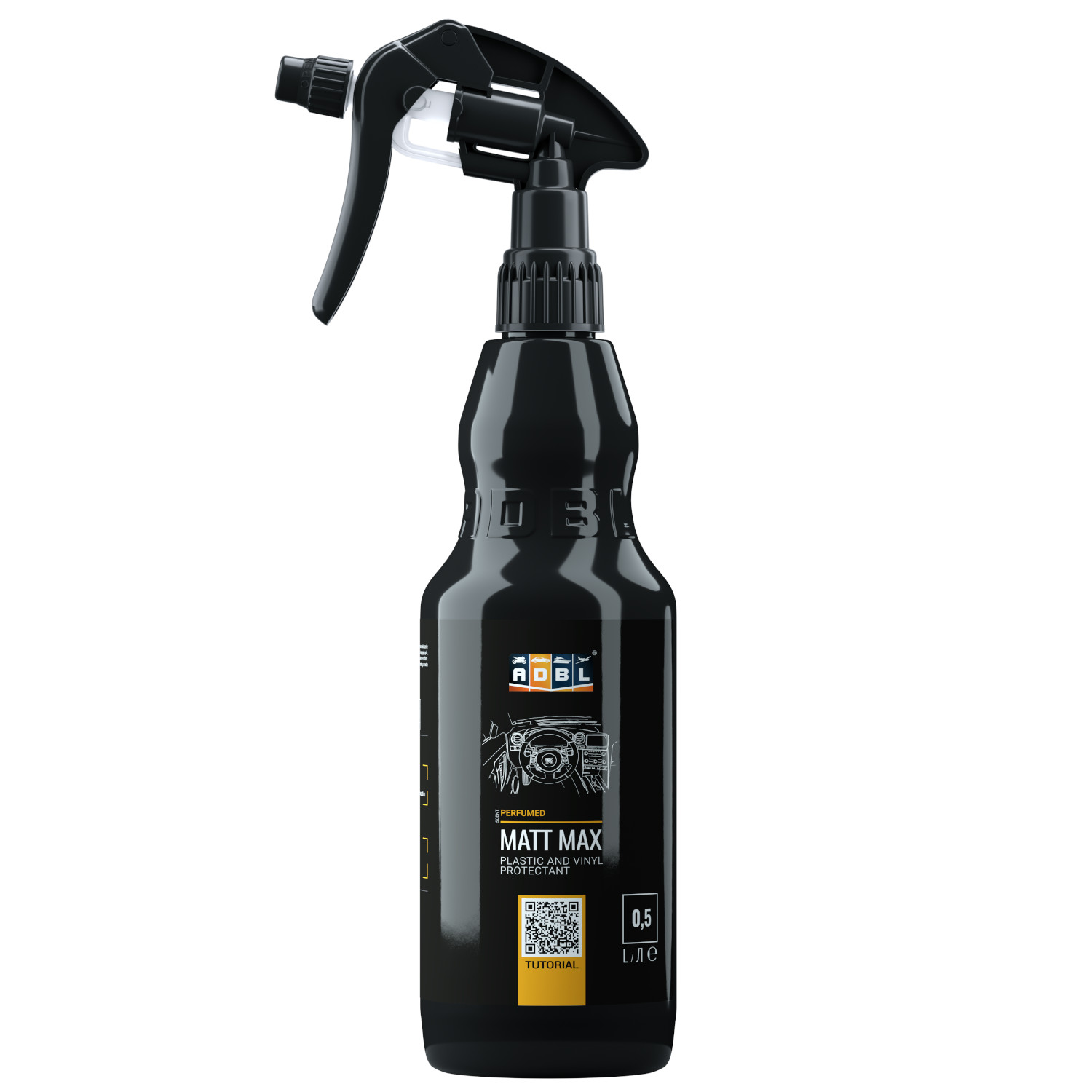 Bottle of ADBL Matt Max interior trim dressing 500ml with matt darkening effect