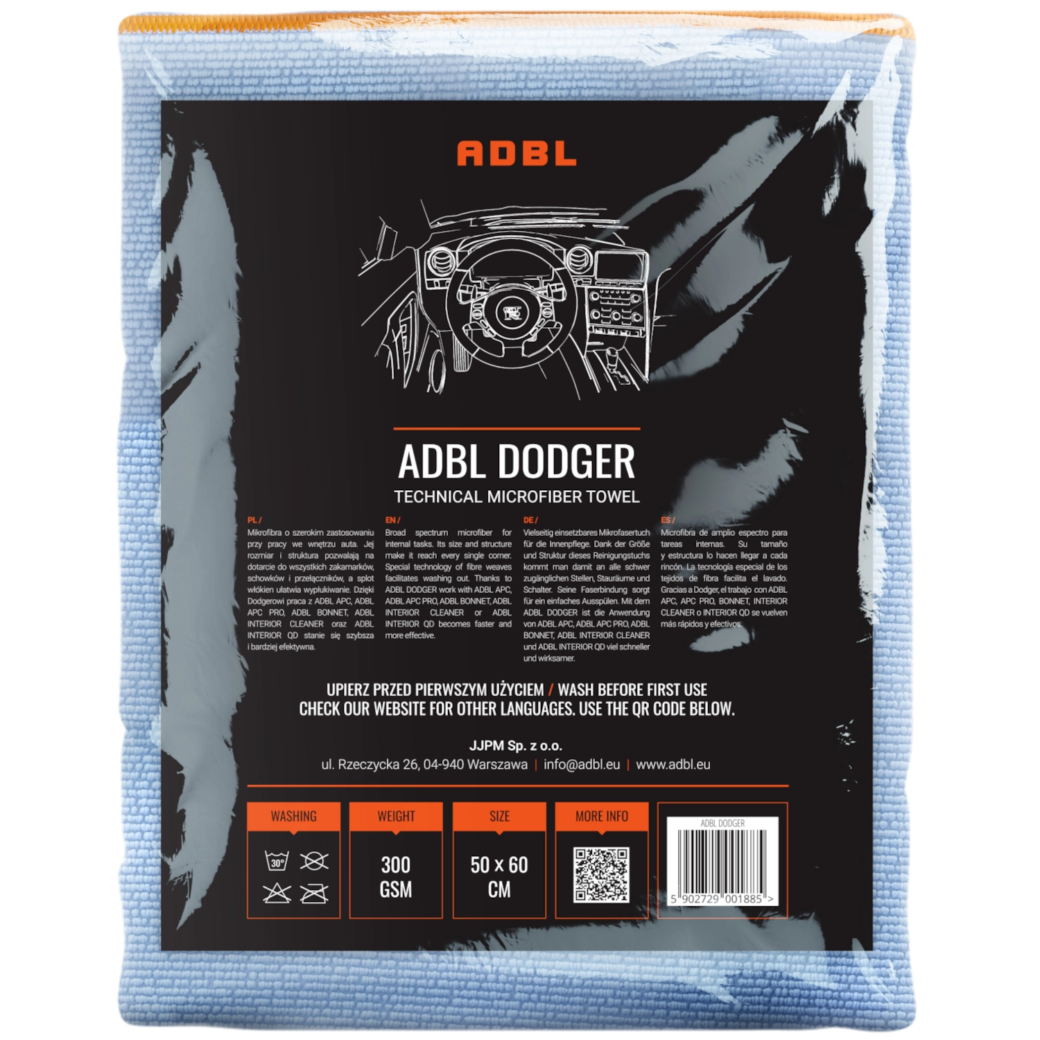 ADBL Microfibre Interior Cloth 300gsm 50x60cm for gentle cleaning of vehicle dashboards and plastic trim