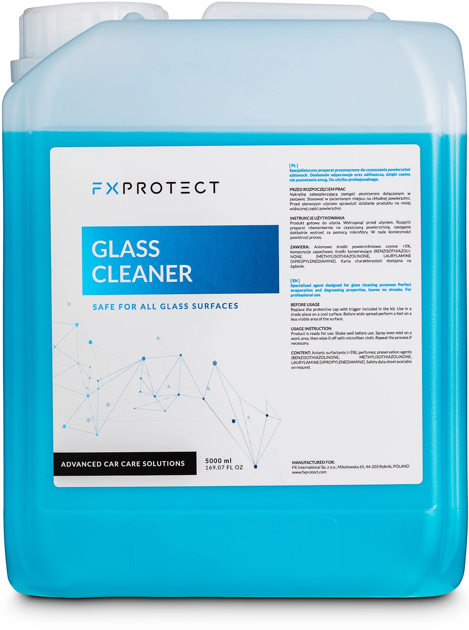FX PROTECT Glass Cleaner 5L jerry can for professional cleaning of automotive glass and windscreens