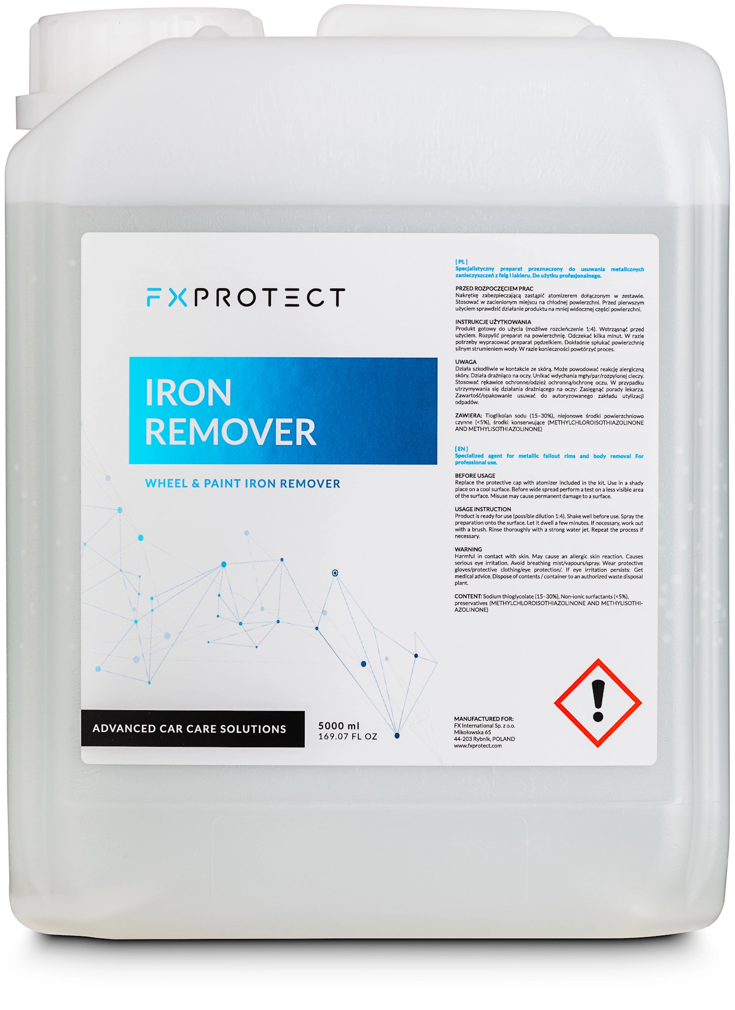 FX PROTECT Iron Remover 5L advanced formula for removing iron particles and metallic contamination from vehicle paintwork