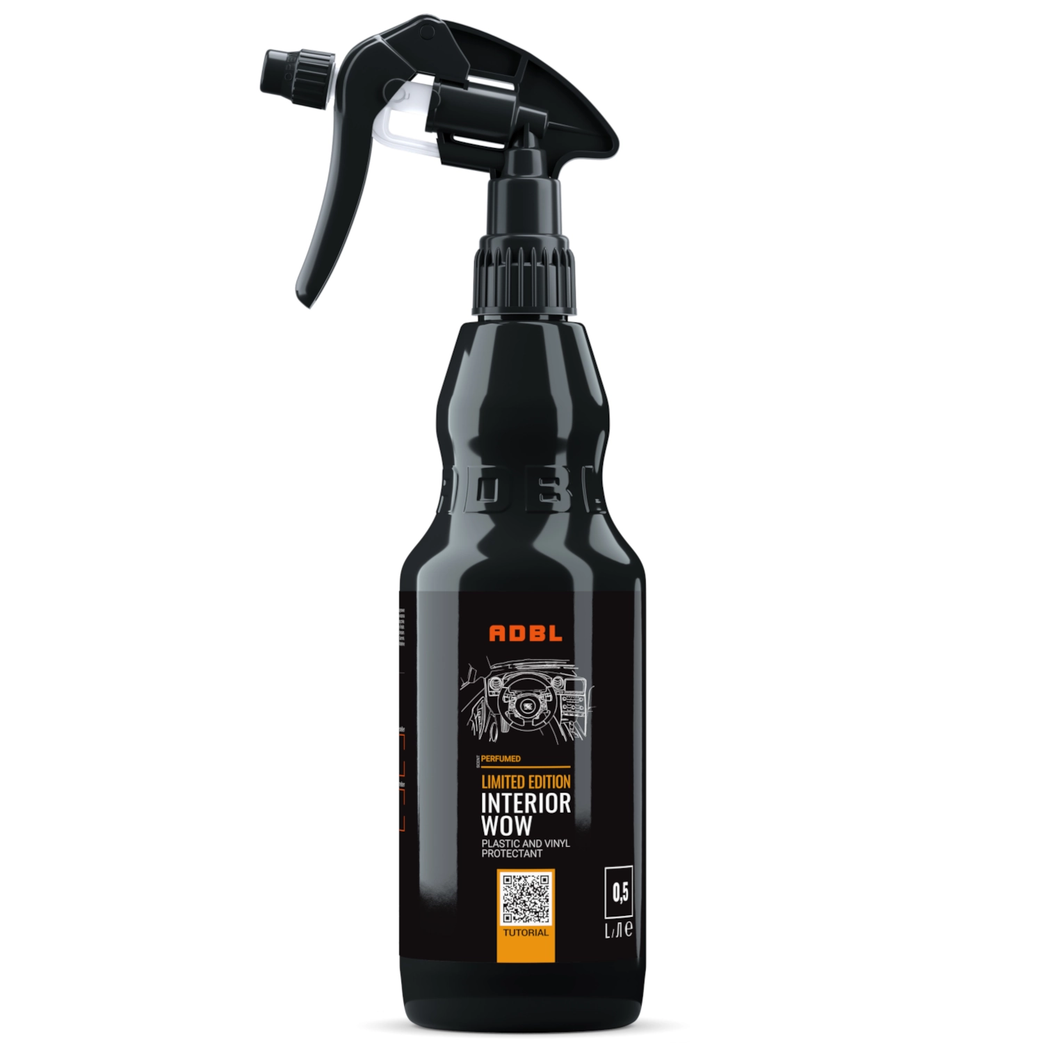 ADBL Interior Plastic Conditioner 500ml bottle with satin finish and UV protection for vehicle interior plastics