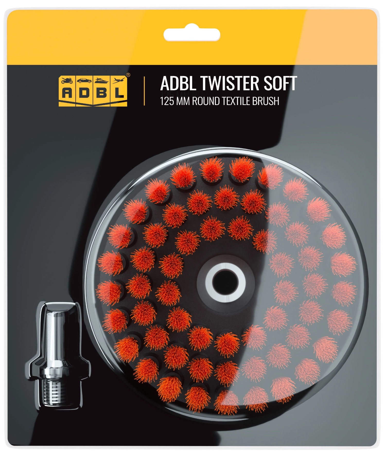 ADBL Twister Soft – szczotka na wkrętarkę lub polerkę do czyszczenia tapicerki, miękkie włosie 125mm