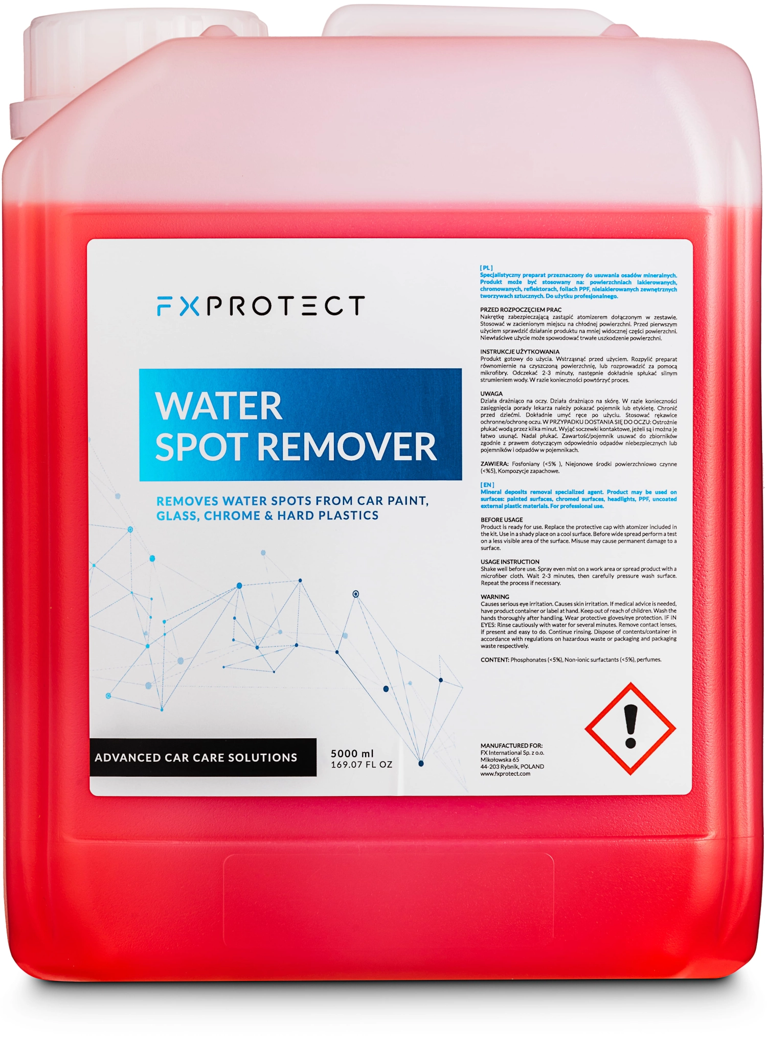 FX PROTECT Water Spot Remover acid-based 5L bottle for removing mineral deposits from car paintwork